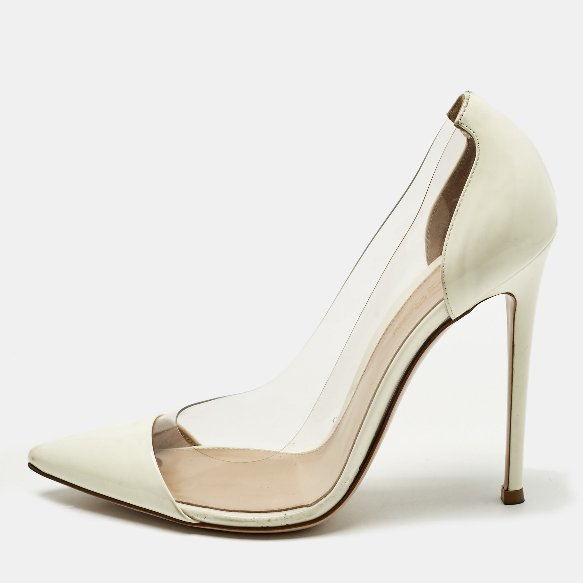 

Gianvito Rossi White Patent Leather and PVC Plexi Pointed Toe Pumps