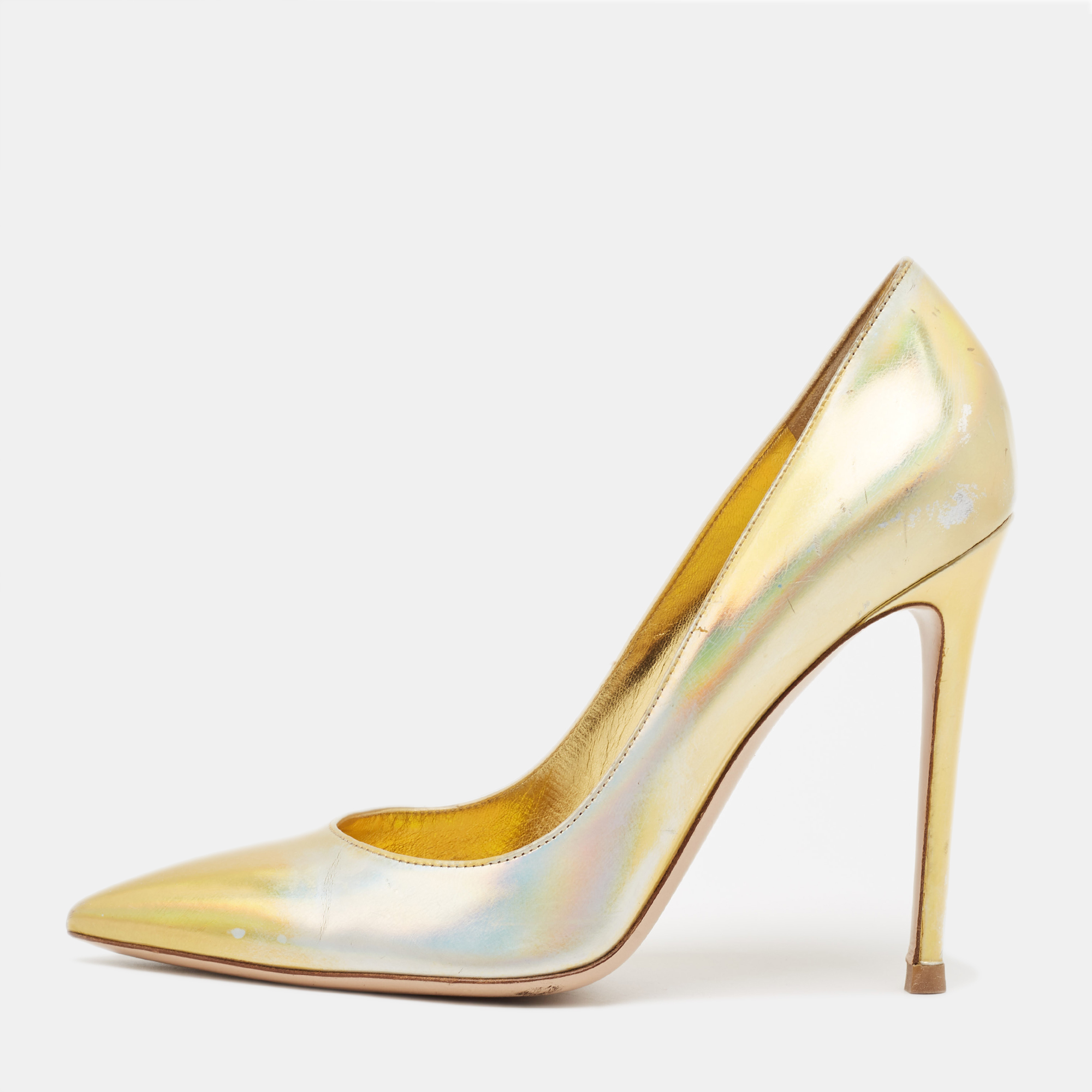 

Gianvito Rossi Gold Iridescent Leather Gianvito Pumps Size