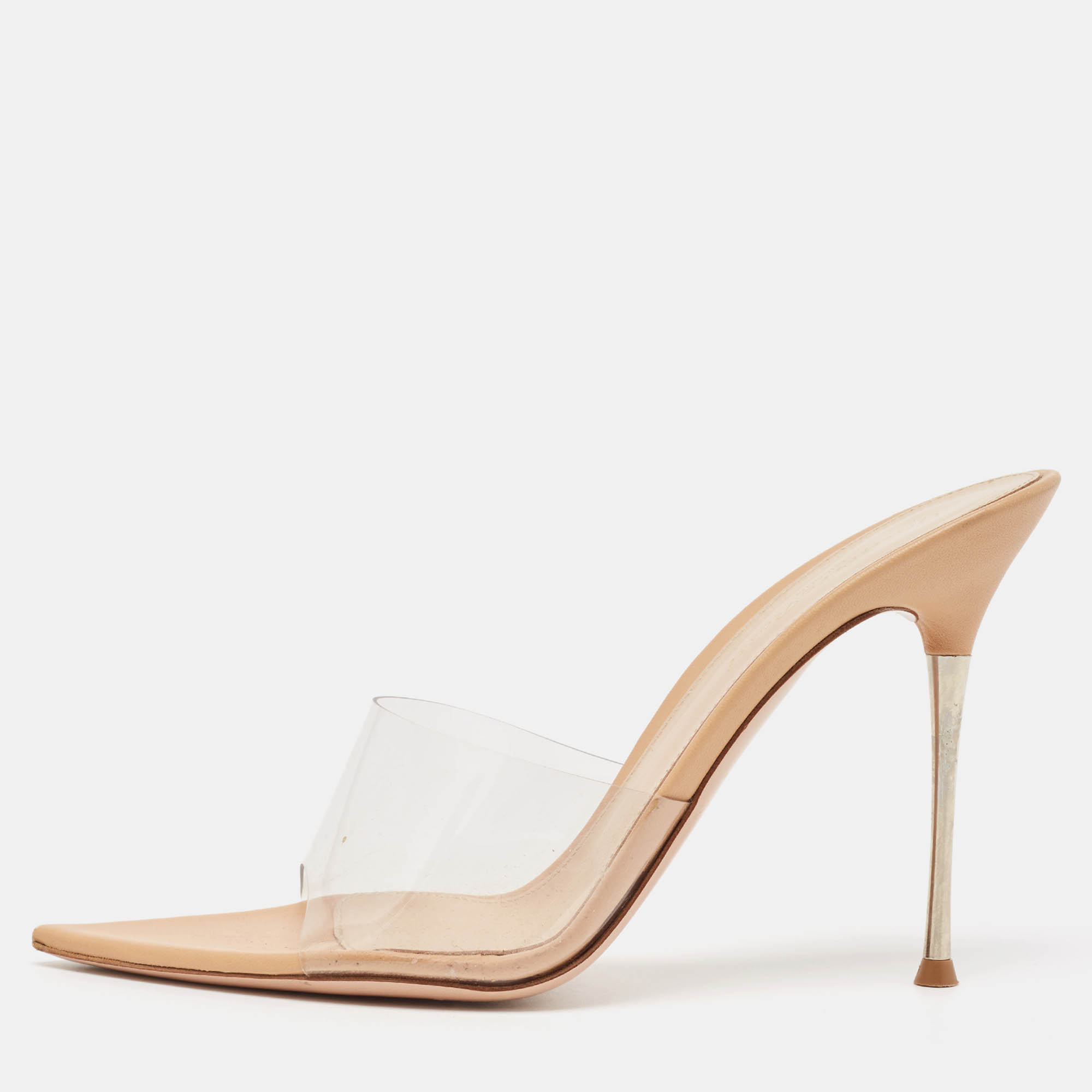 

Gianvito Rossi Beige Leather and PVC Plexi Mules Size