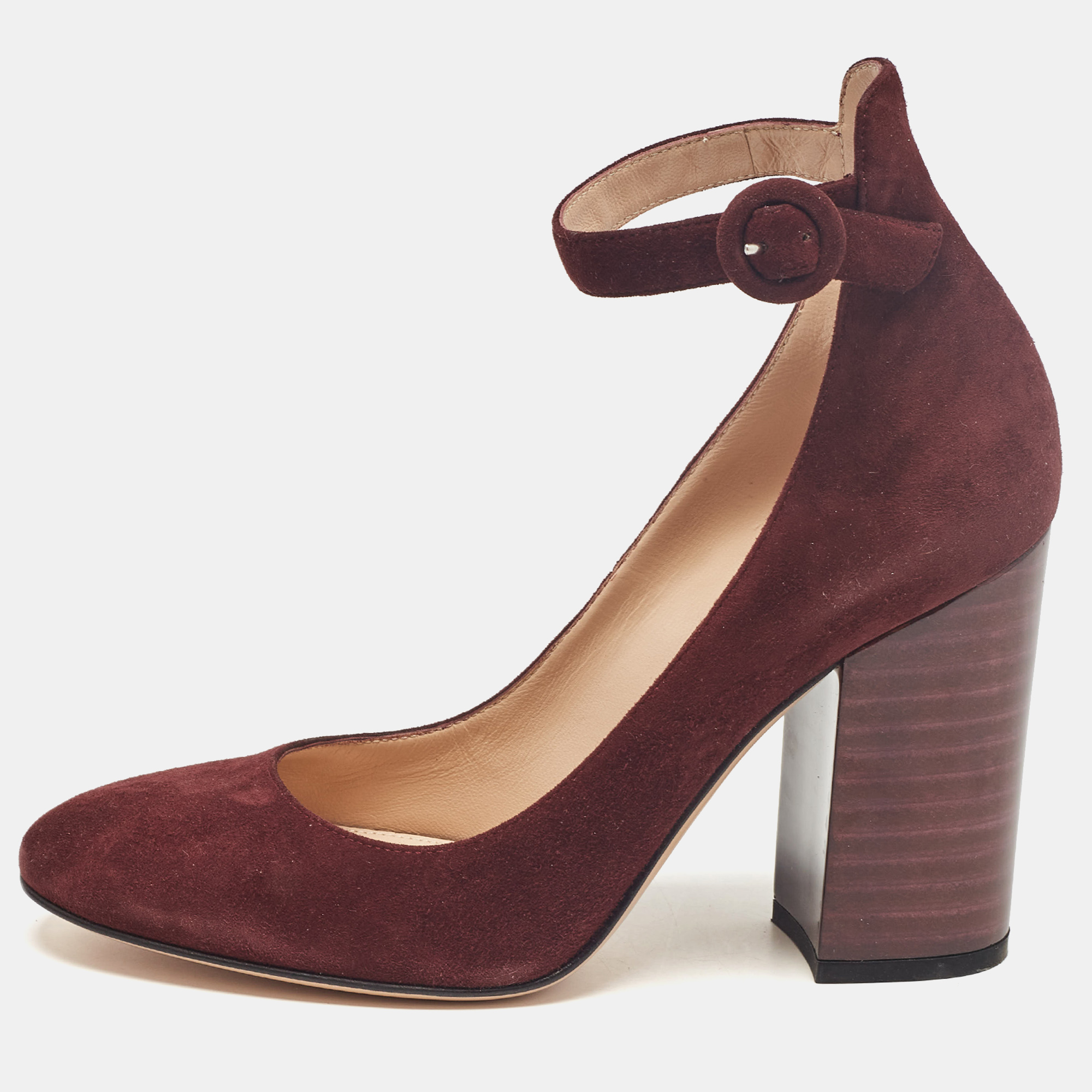 

Gianvito Rossi Burgundy Suede Mary Jane Pumps