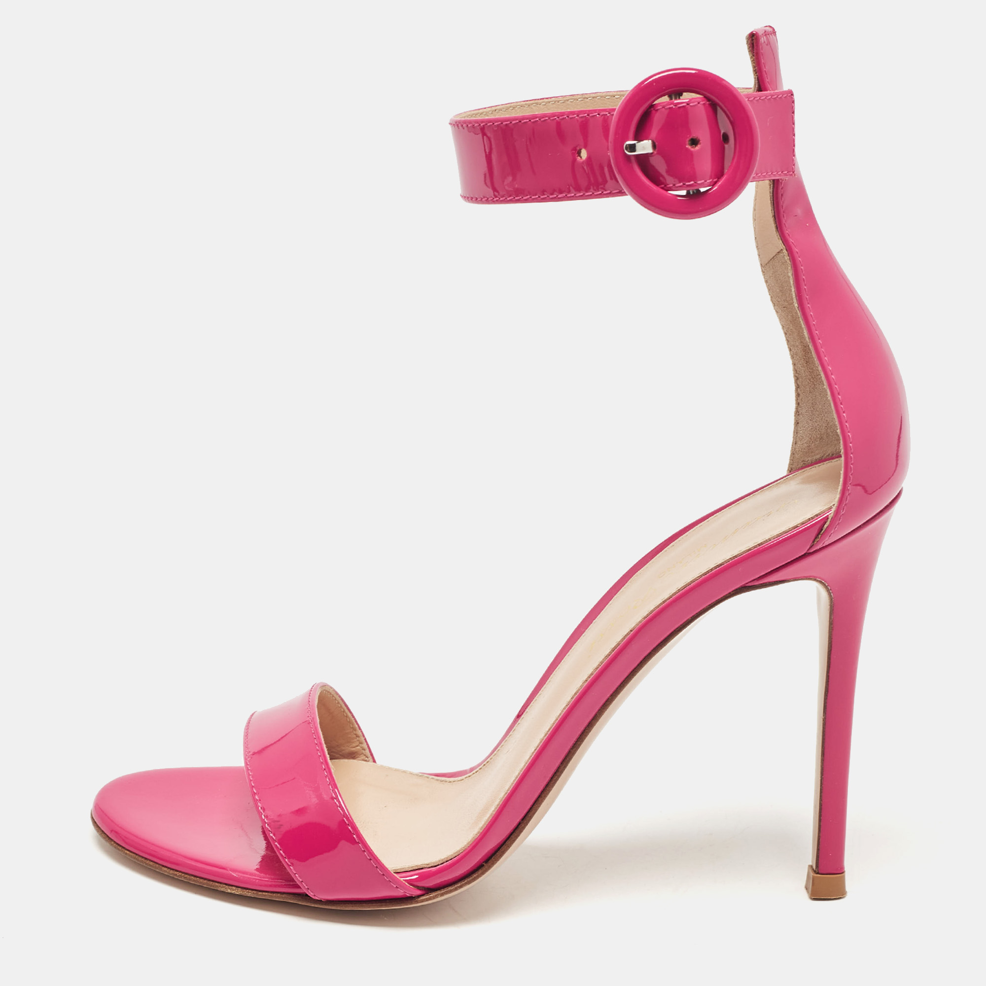 

Gianvito Rossi Pink Patent Leather Portofino Ankle Strap Sandals Size