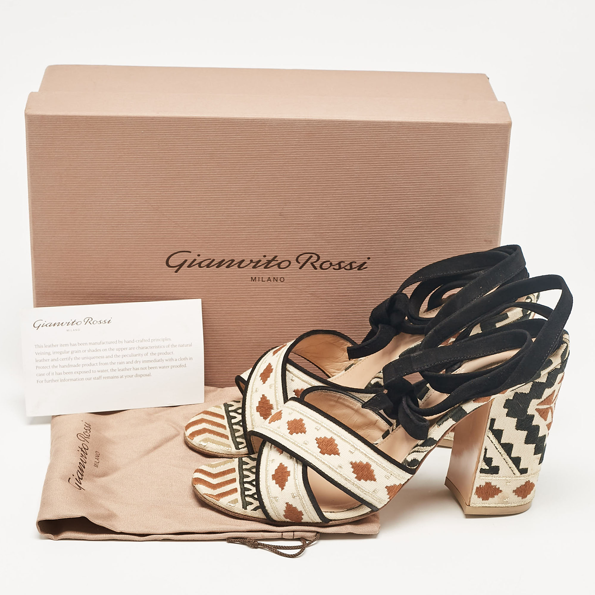 Gianvito Rossi Multicolor Canvas Cheyenne Ankle Strap Sandals Size 39 