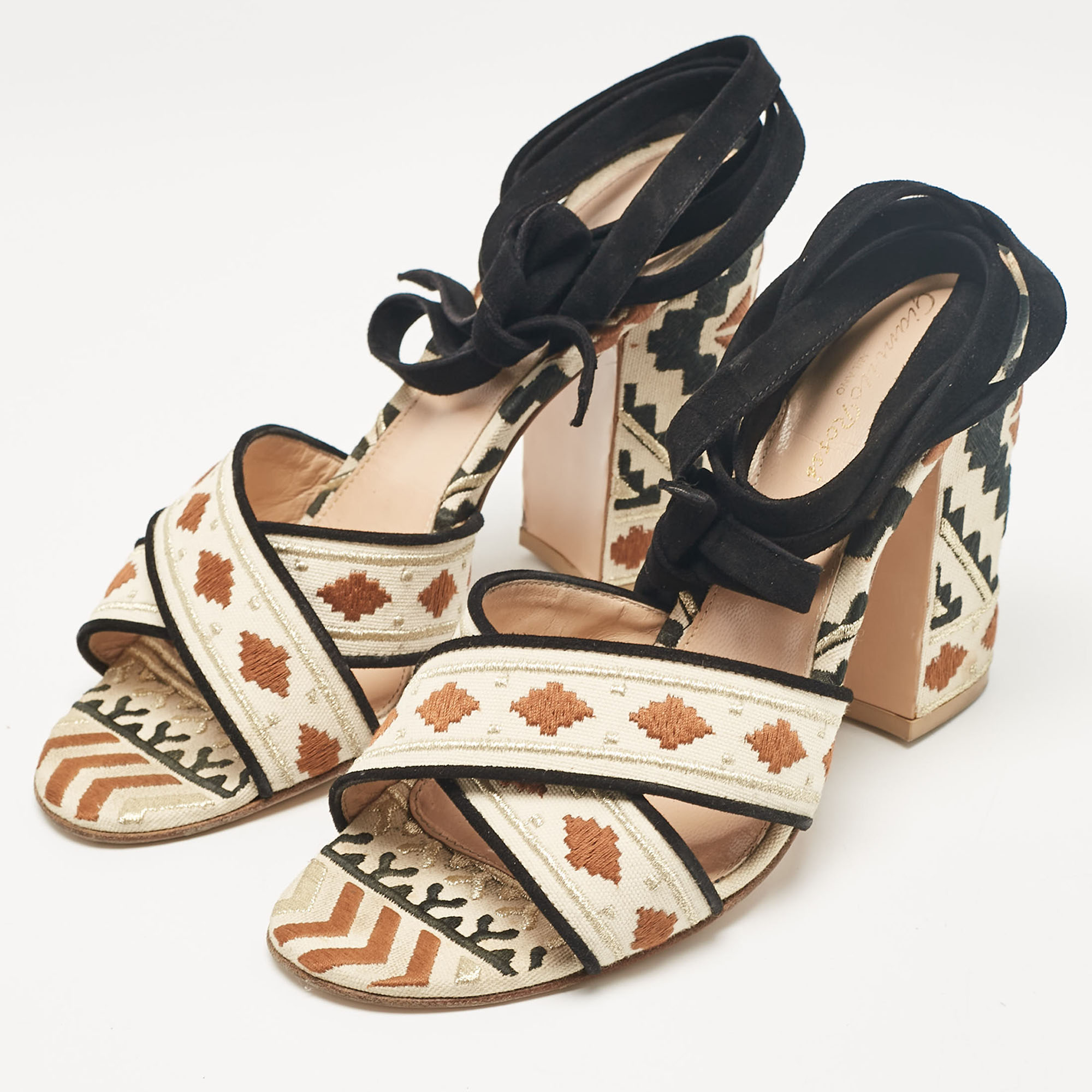 Gianvito Rossi Multicolor Canvas Cheyenne Ankle Strap Sandals Size 39 
