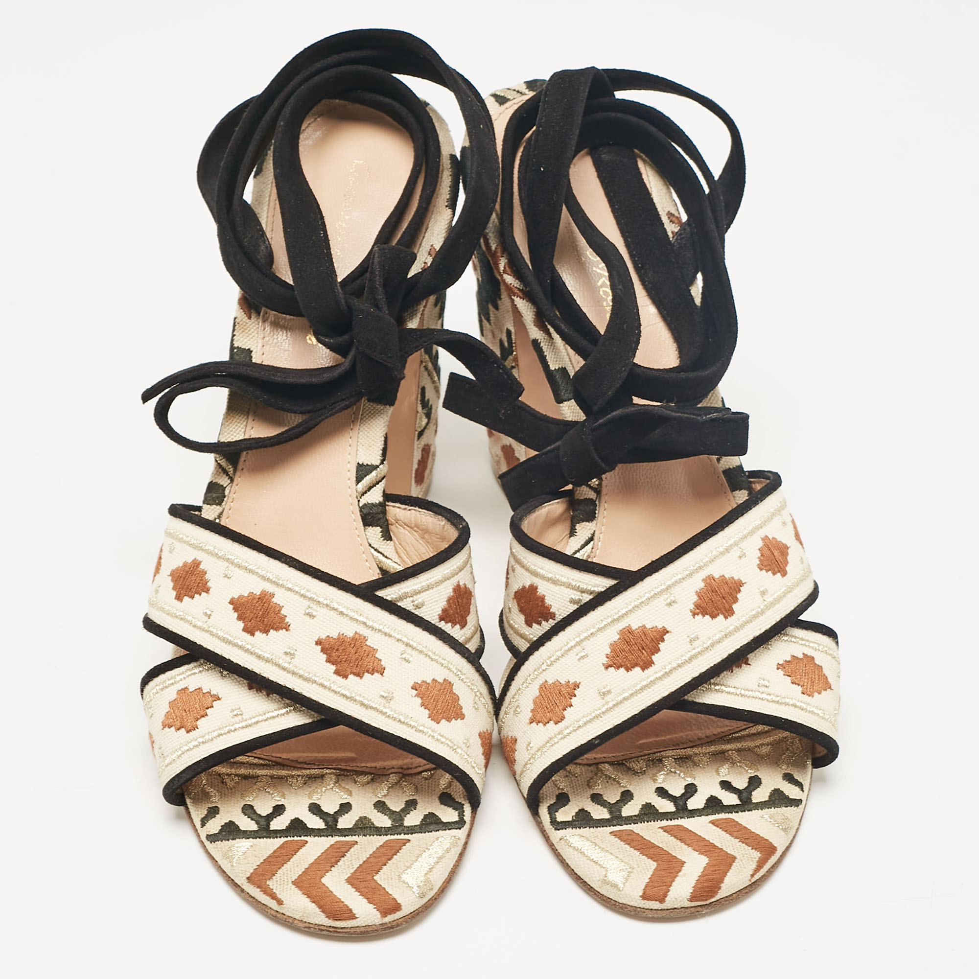 Gianvito Rossi Multicolor Canvas Cheyenne Ankle Strap Sandals Size 39 