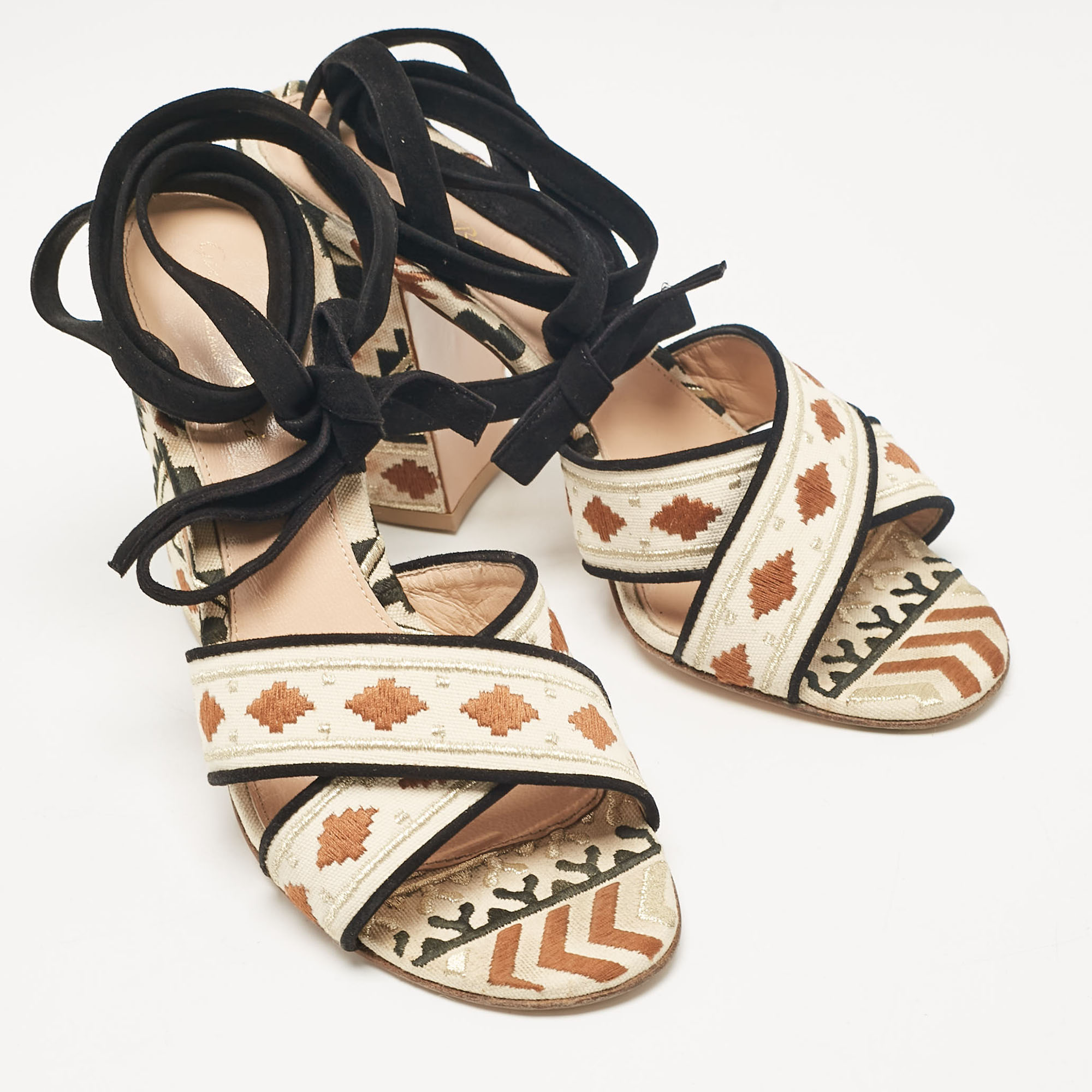 Gianvito Rossi Multicolor Canvas Cheyenne Ankle Strap Sandals Size 39 