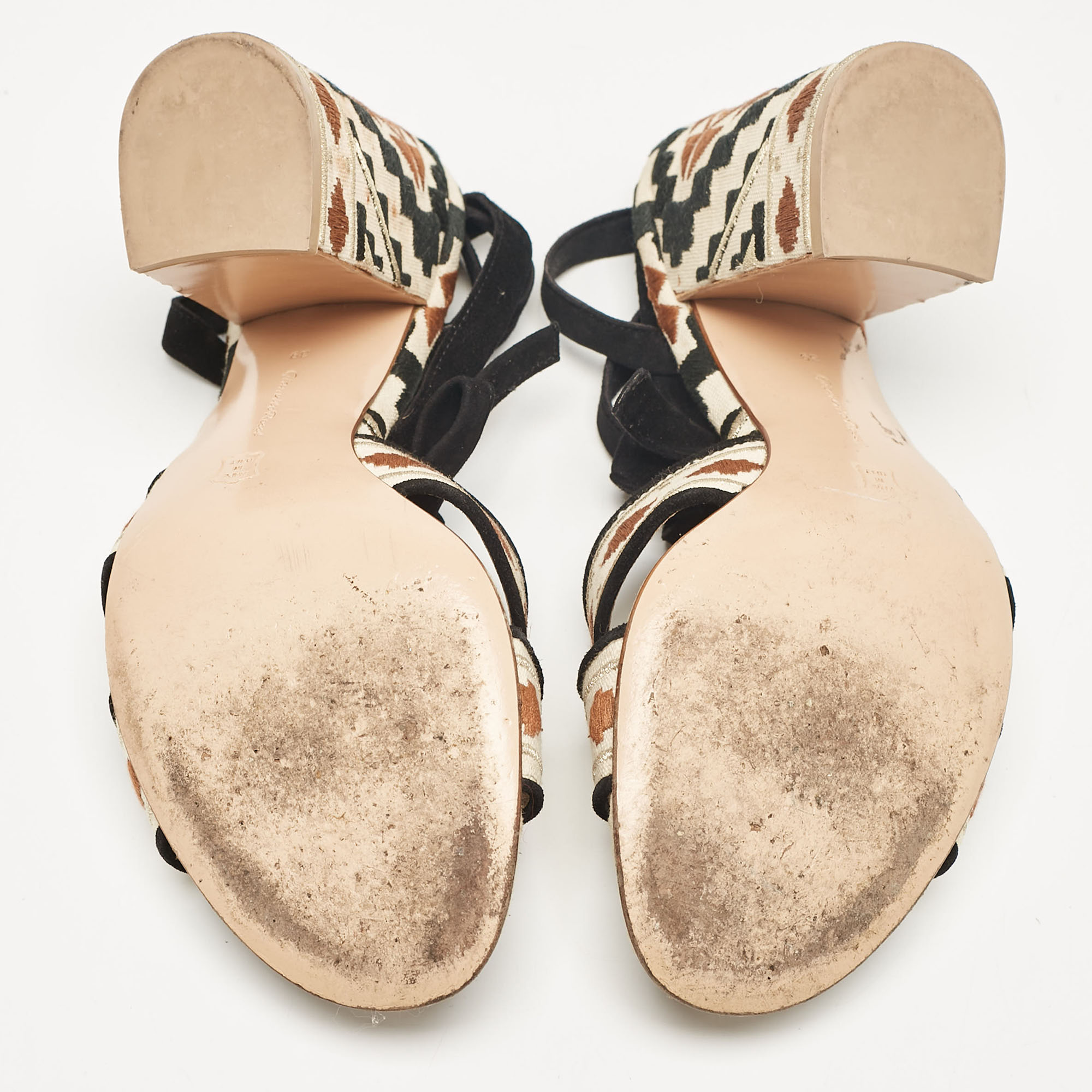 Gianvito Rossi Multicolor Canvas Cheyenne Ankle Strap Sandals Size 39 