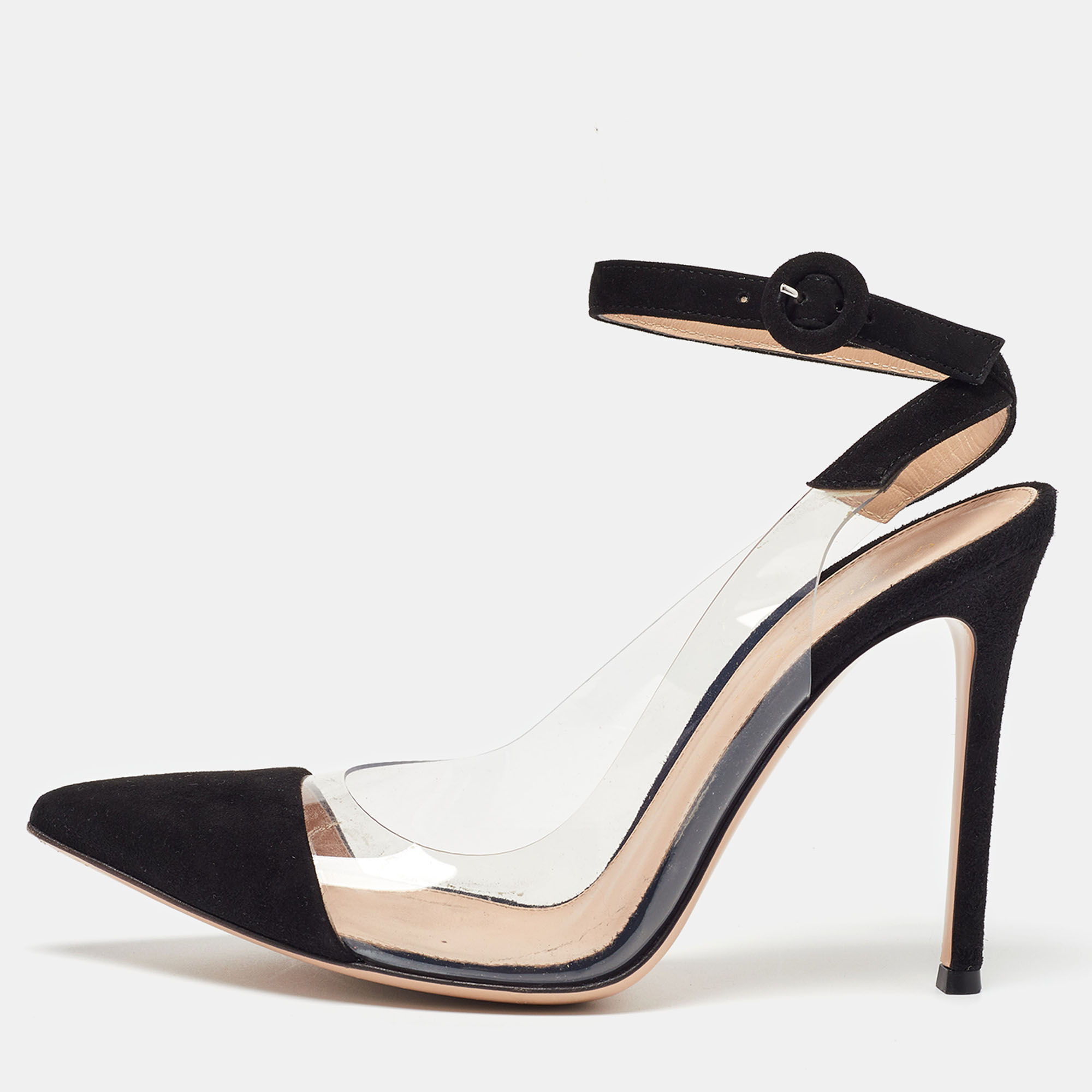 

Gianvito Rossi Black PVC and Suede D'orsay Pumps Size