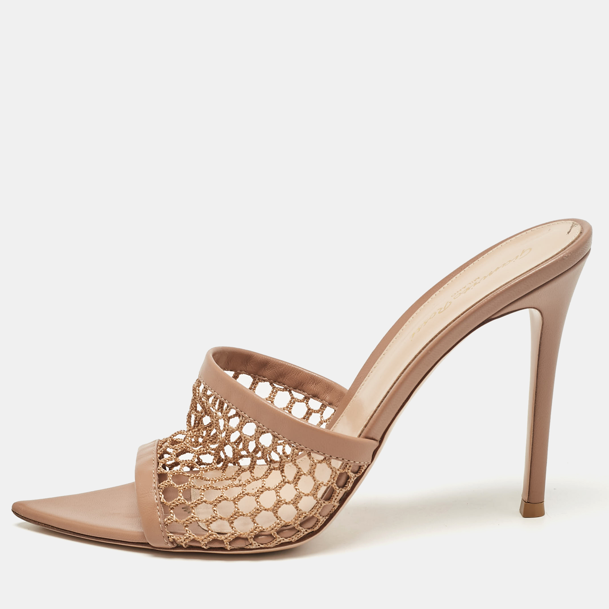 

Gianvito Rossi Beige Leather and Mesh Alisia Slide Sandals Size