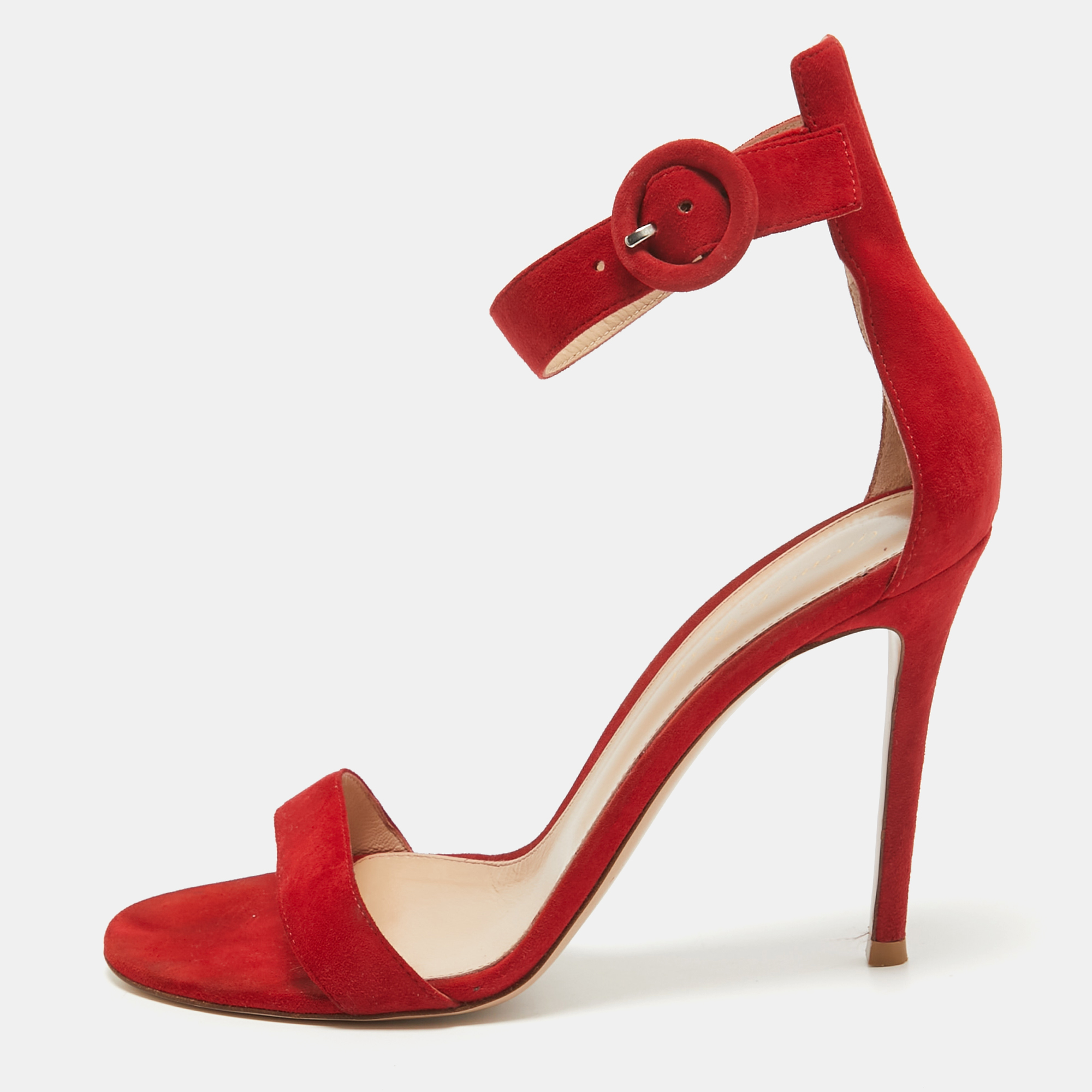 

Gianvito Rossi Red Suede Portofino Ankle Strap Sandals Size