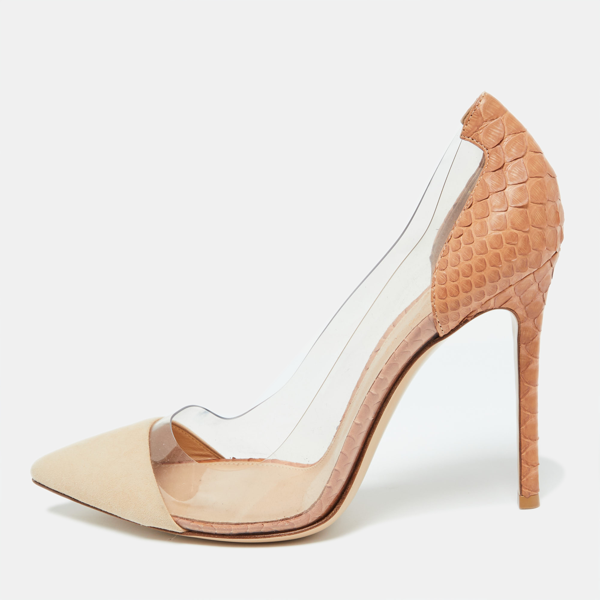 

Gianvito Rossi Beige PVC, Python and Suede Plexi Pumps Size