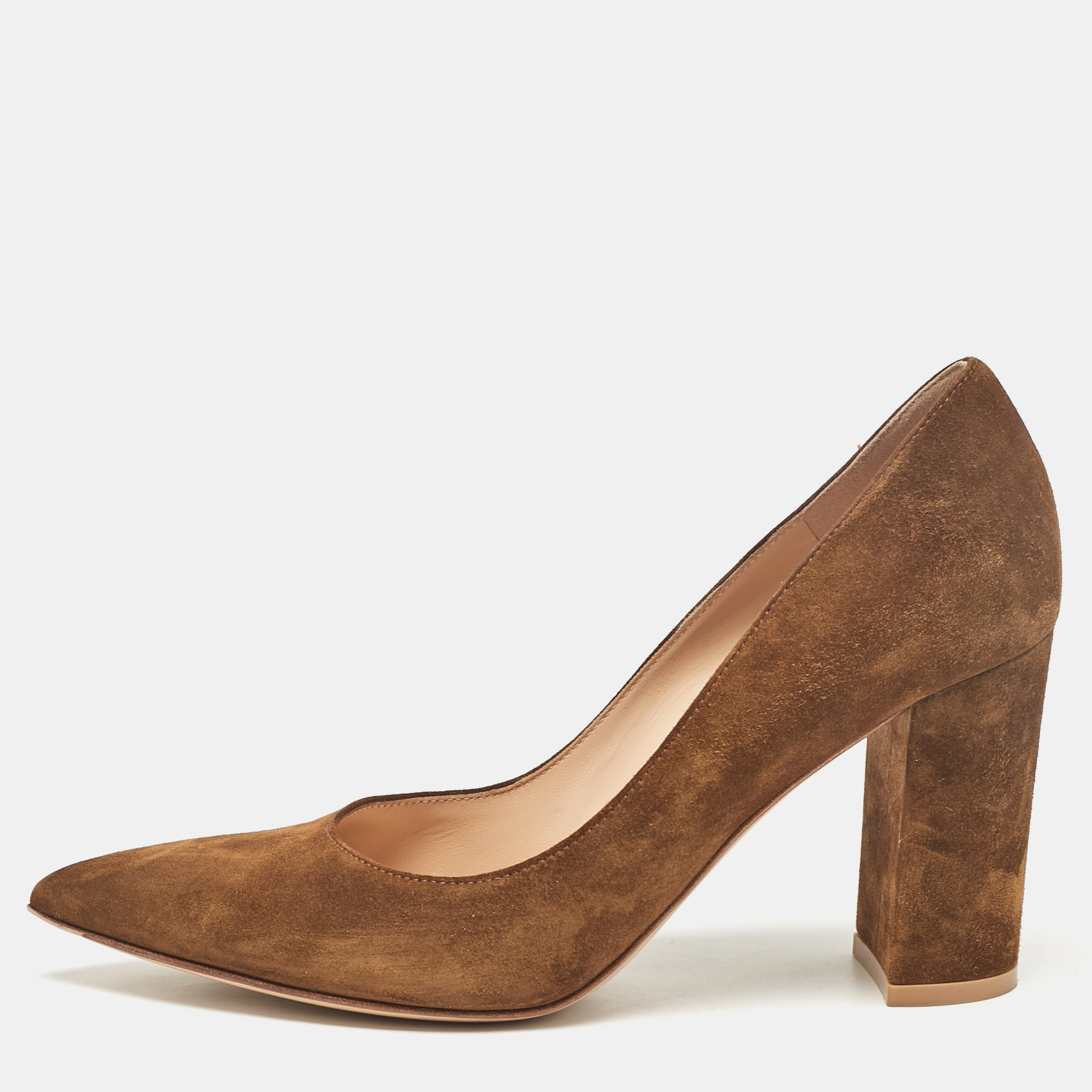 

Gianvito Rossi Brown Suede Block Heel Pumps Size