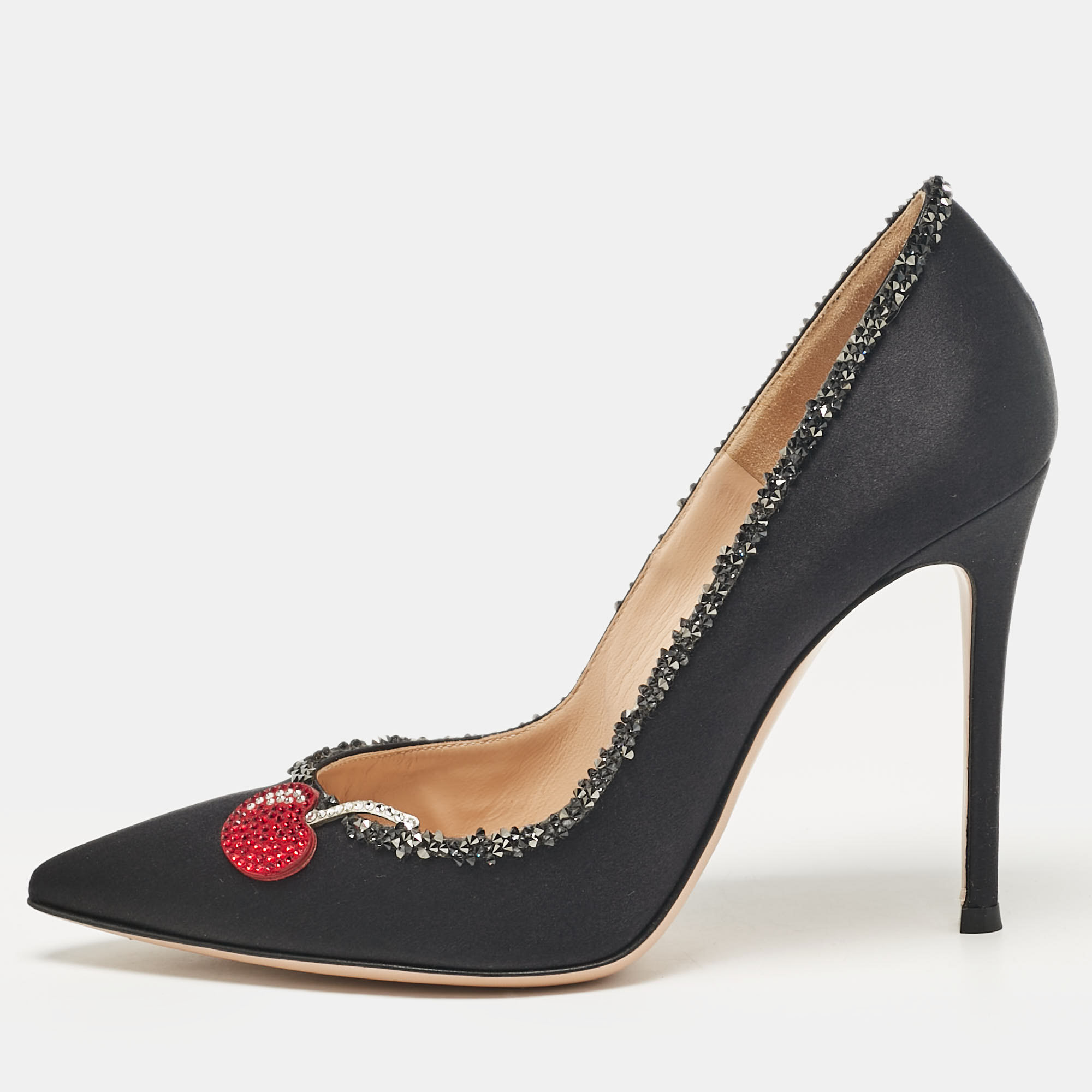 

Gianvito Rossi Black Satin Crystal Embellished Pumps Size