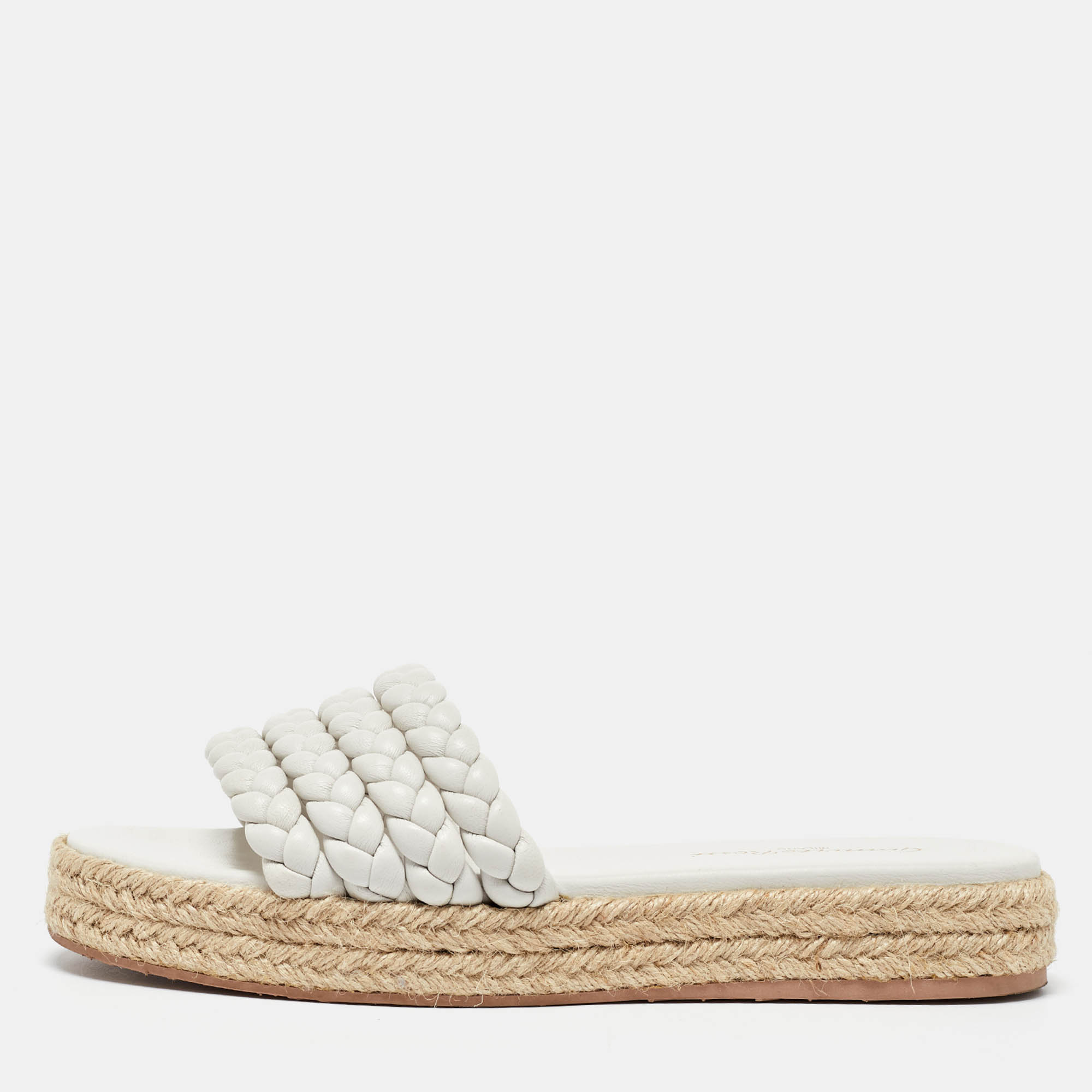 

Gianvito Rossi White Braided Leather Marbella Espadrille Slides Size