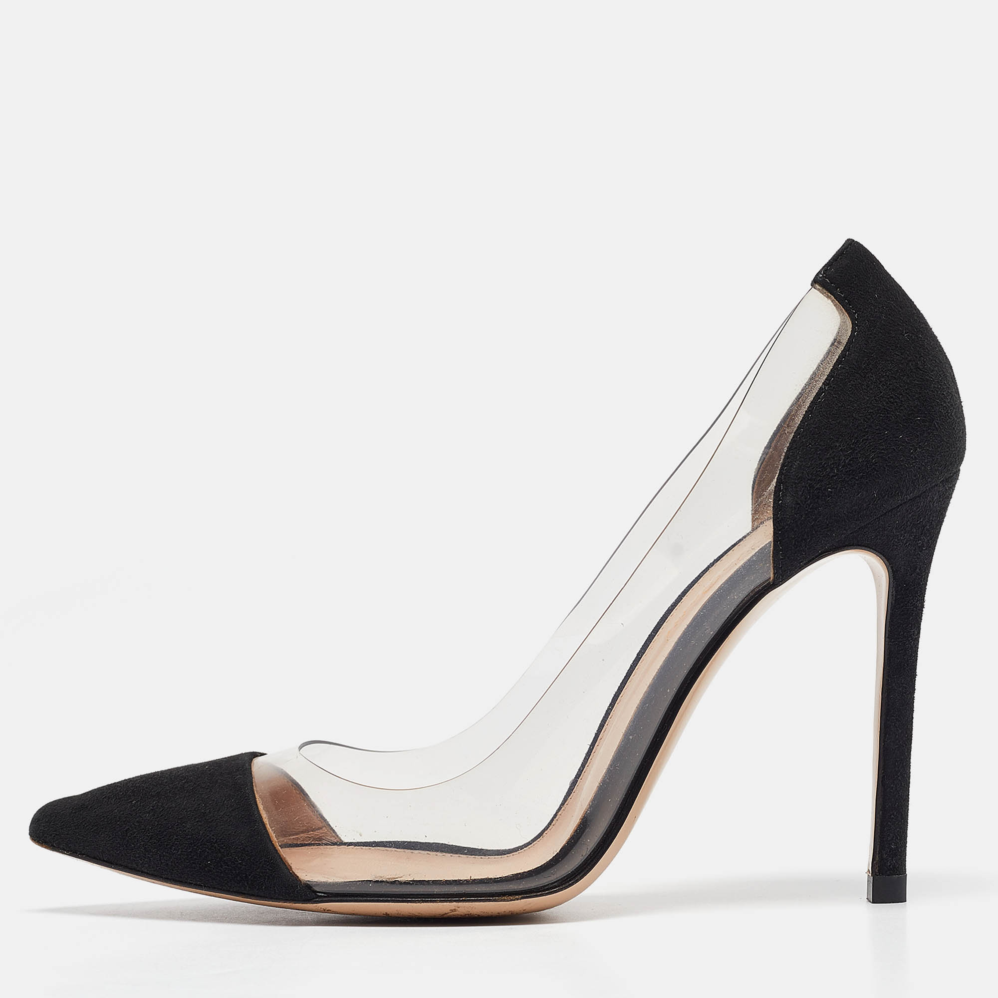 

Gianvito Rossi Black Suede and PVC Plexi Pumps Size