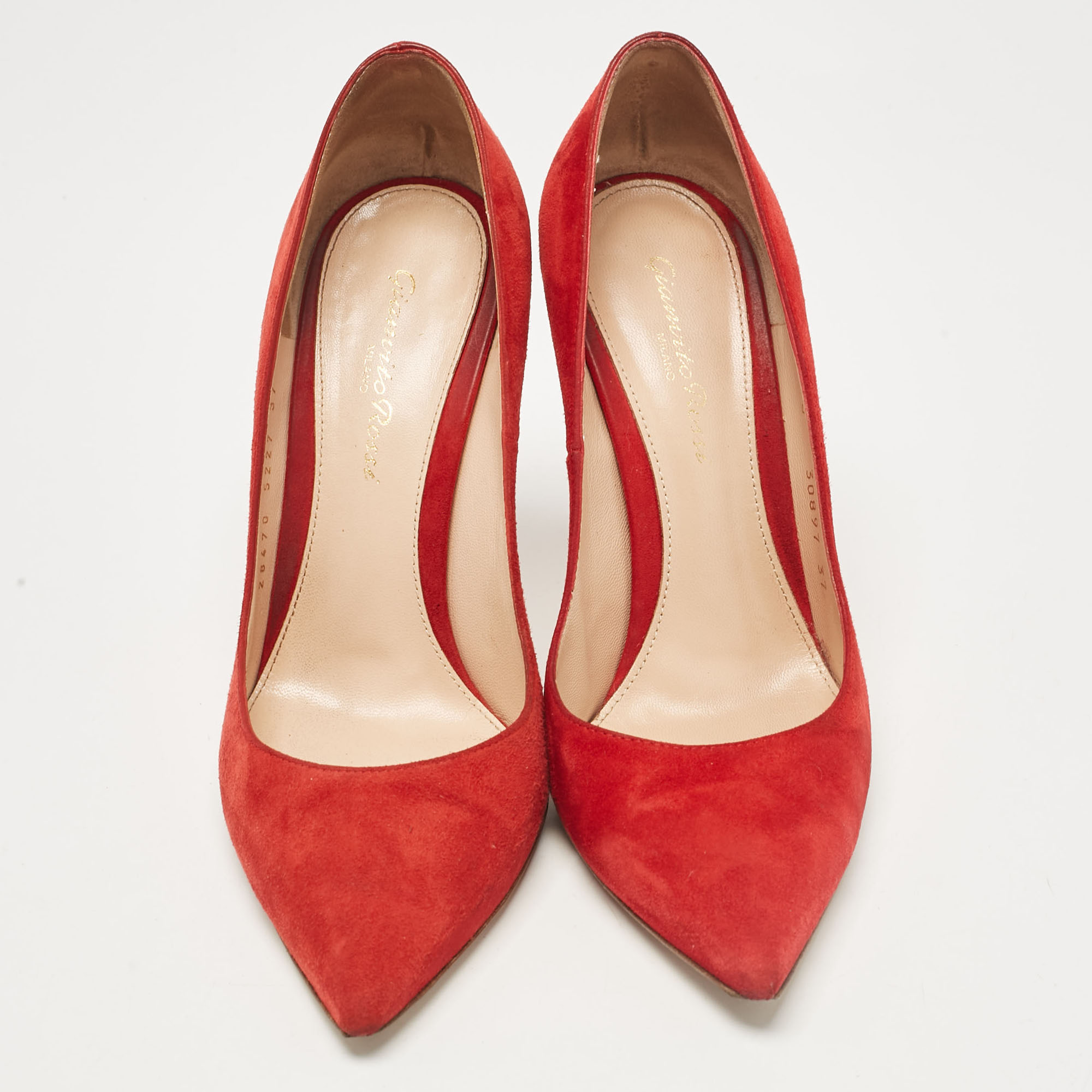 Gianvito Rossi Red Suede Pointed Toe Pumps Size 37 