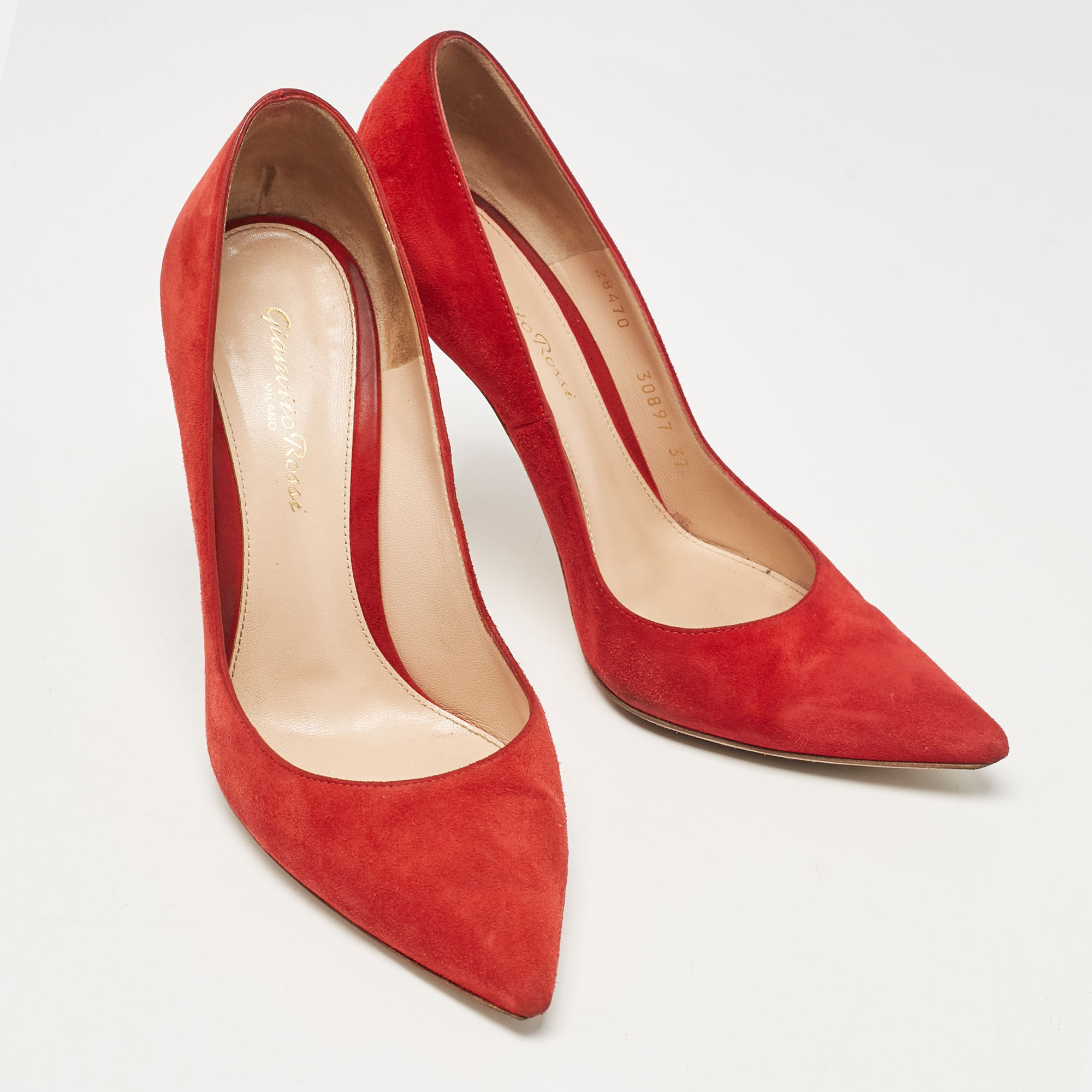 Gianvito Rossi Red Suede Pointed Toe Pumps Size 37 