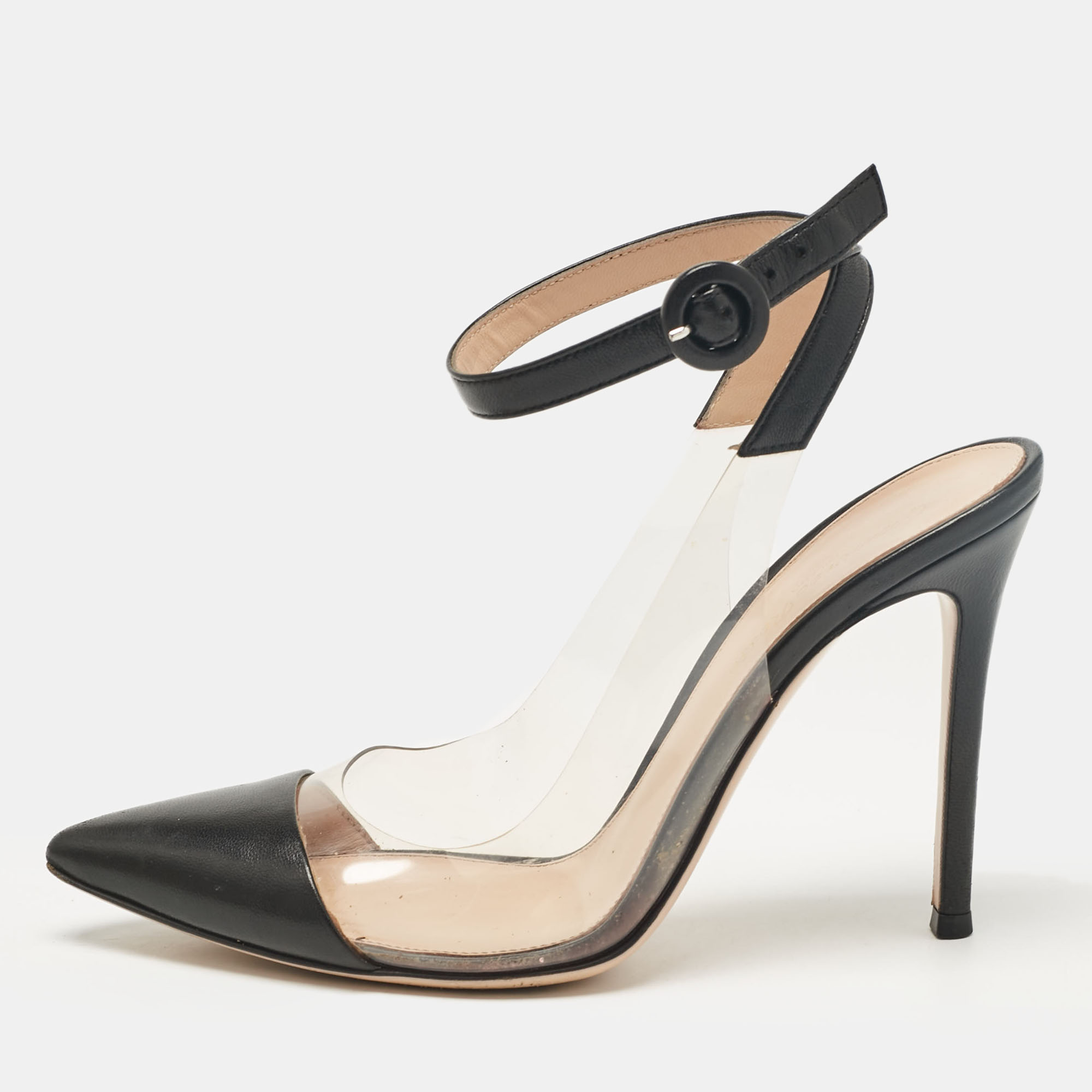 

Gianvito Rossi Black Leather and PVC Anise Ankle Strap Pumps Size