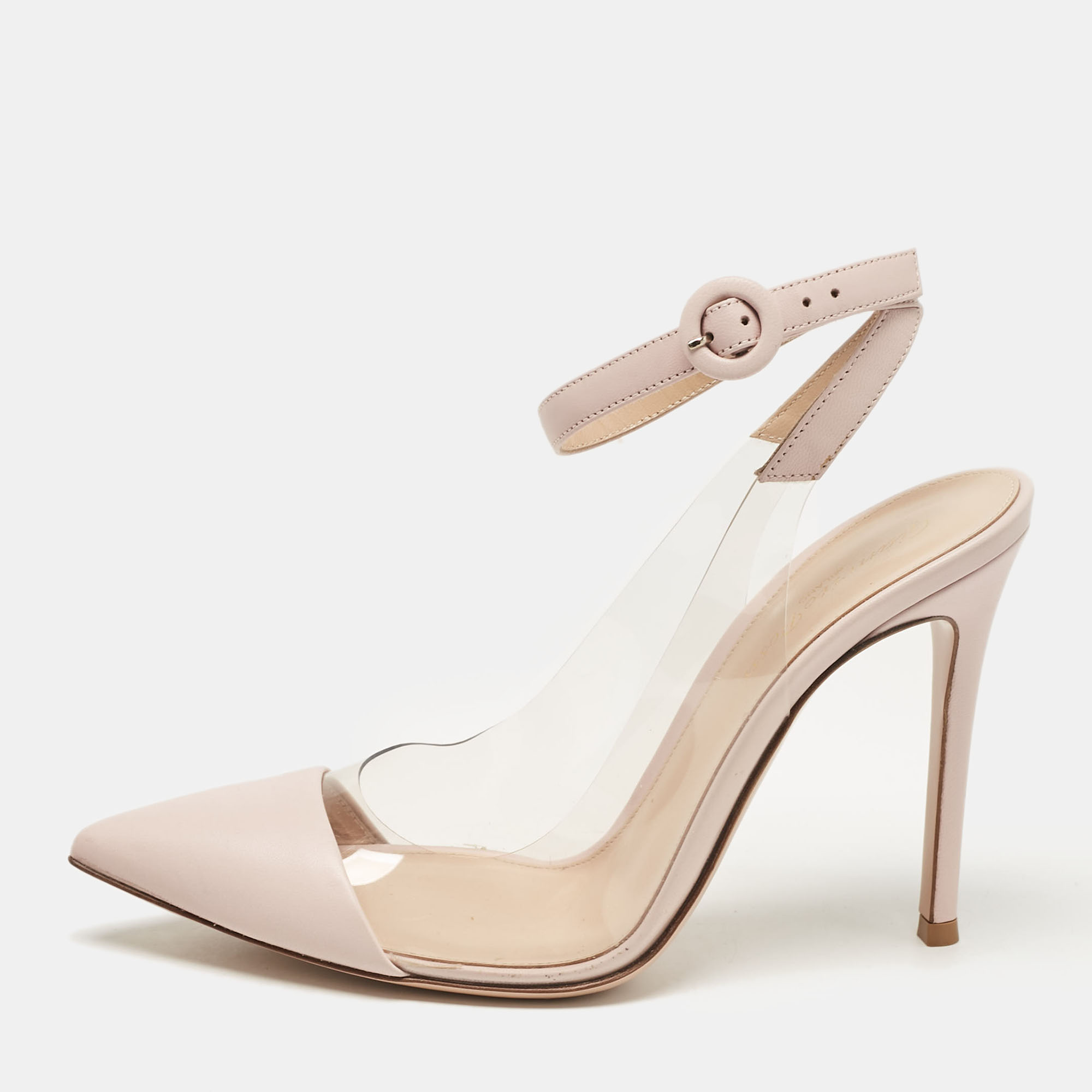 

Gianvito Rossi Pink Leather and PVC Anise Ankle Strap Pumps Size