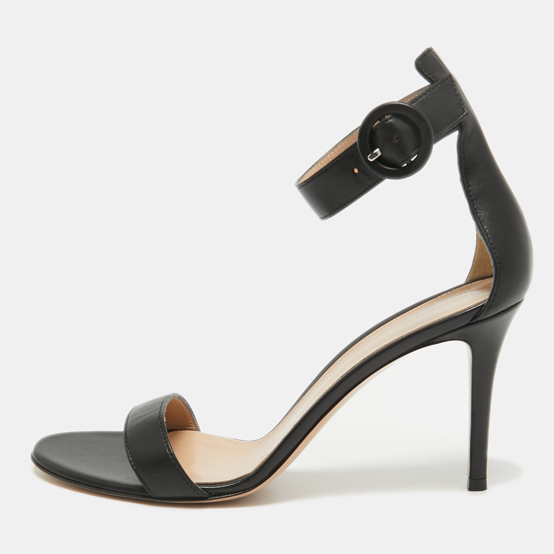 

Gianvito Rossi Black Leather Portofino Ankle Strap Sandals Size