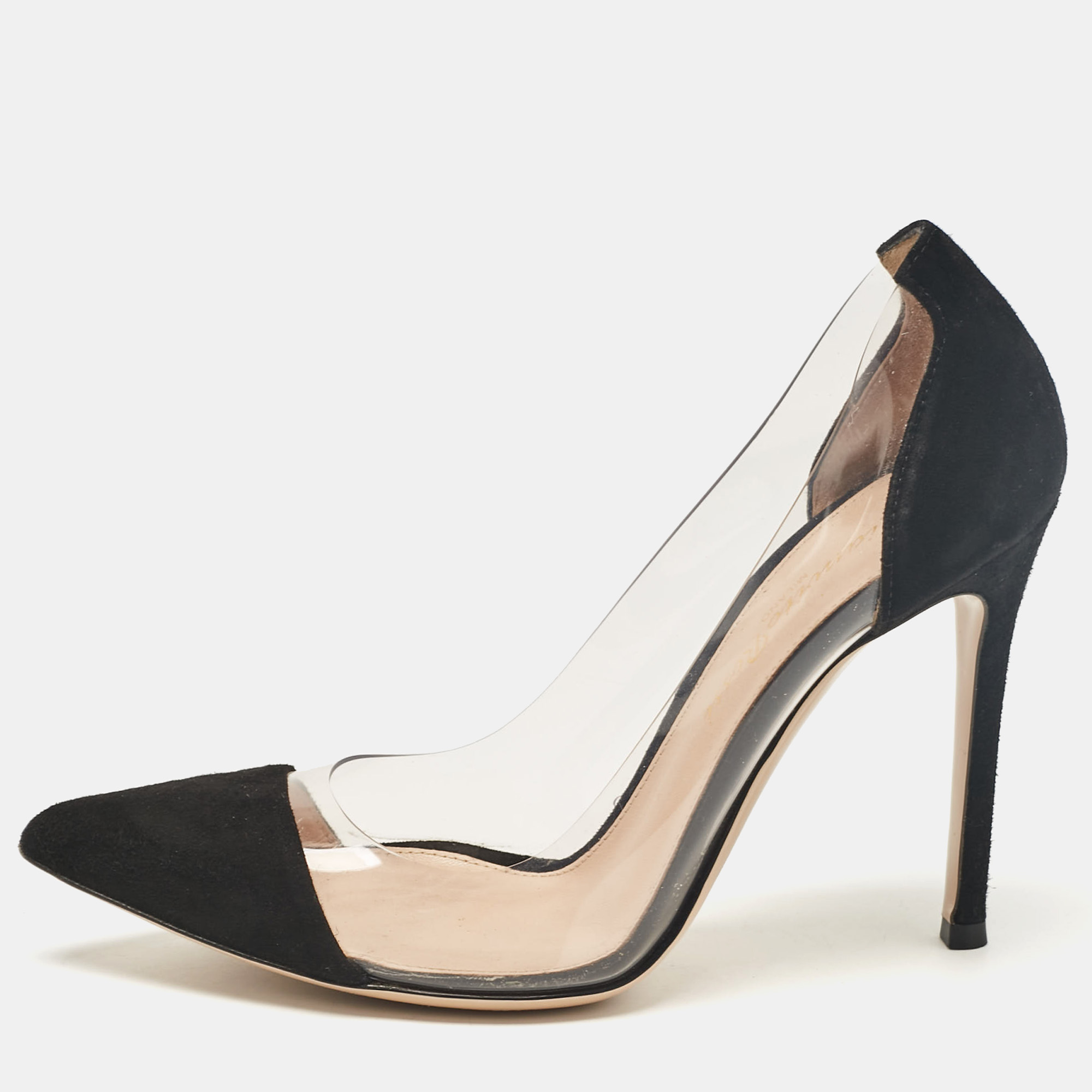 

Gianvito Rossi Black Suede and PVC Plexi Pumps Size