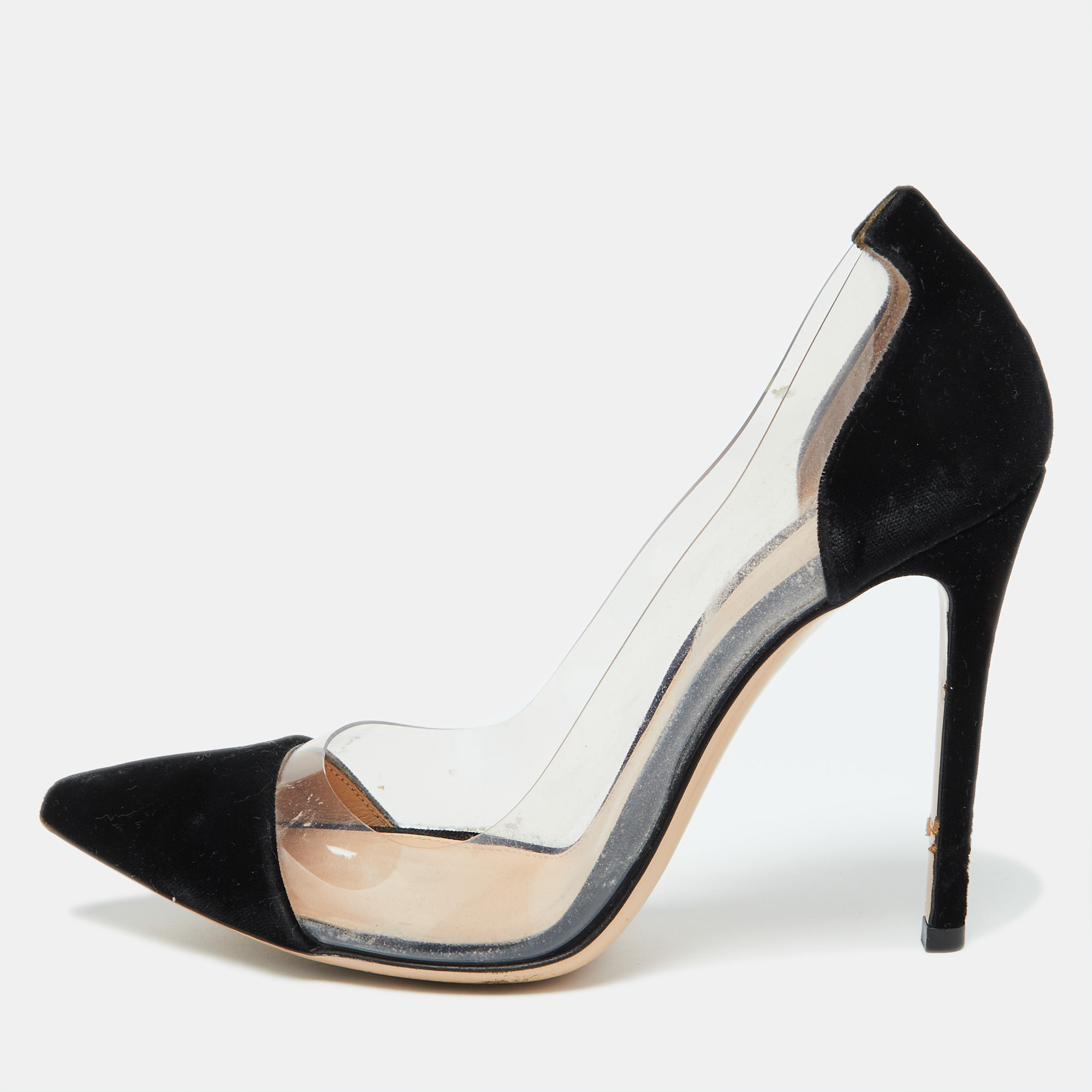 

Gianvito Rossi Black Velvet and PVC Plexi Pointed Toe Pumps Size