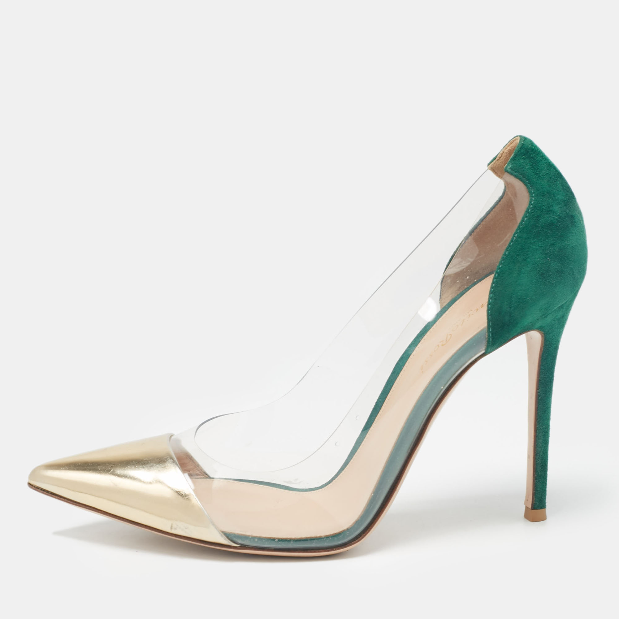 

Gianvito Rossi Gold/Green Leather, Suede and PVC Plexi Pumps Size, Multicolor