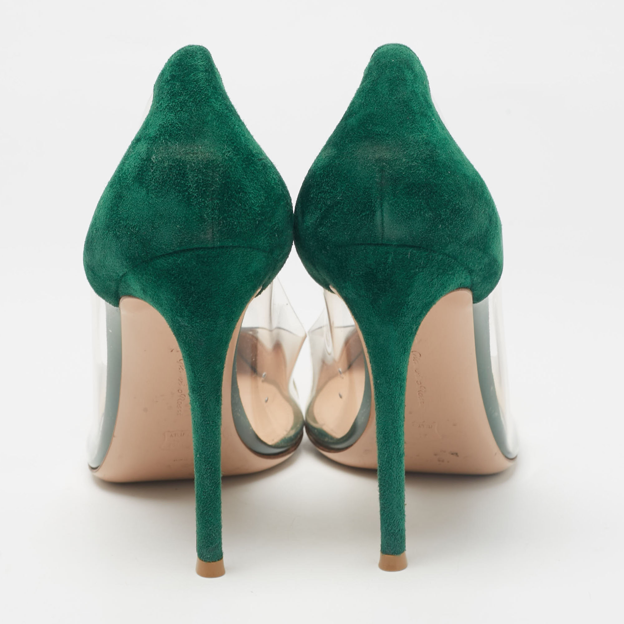Gianvito Rossi Gold/Green Leather, Suede and PVC Plexi Pumps Size 41.5 