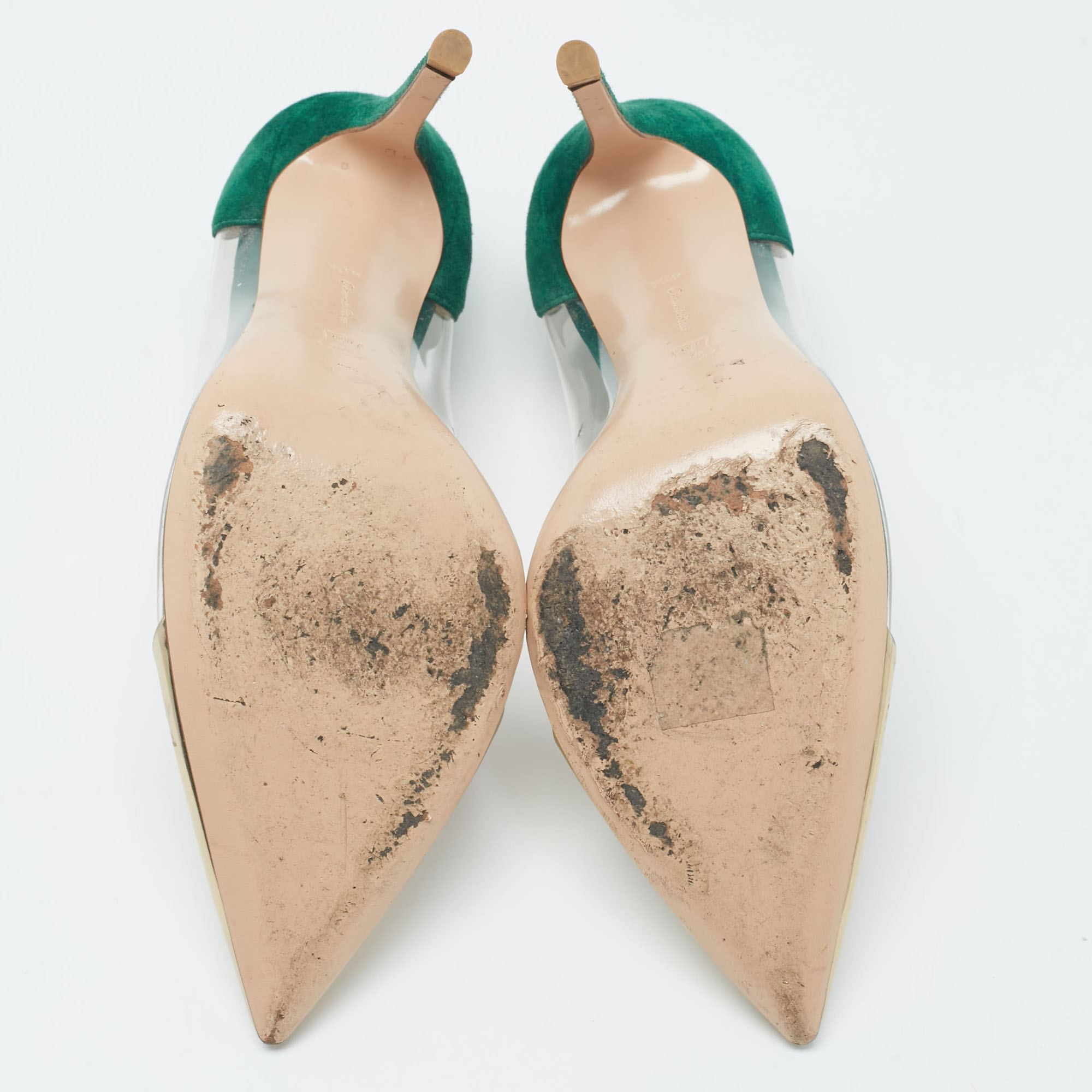 Gianvito Rossi Gold/Green Leather, Suede and PVC Plexi Pumps Size 41.5 