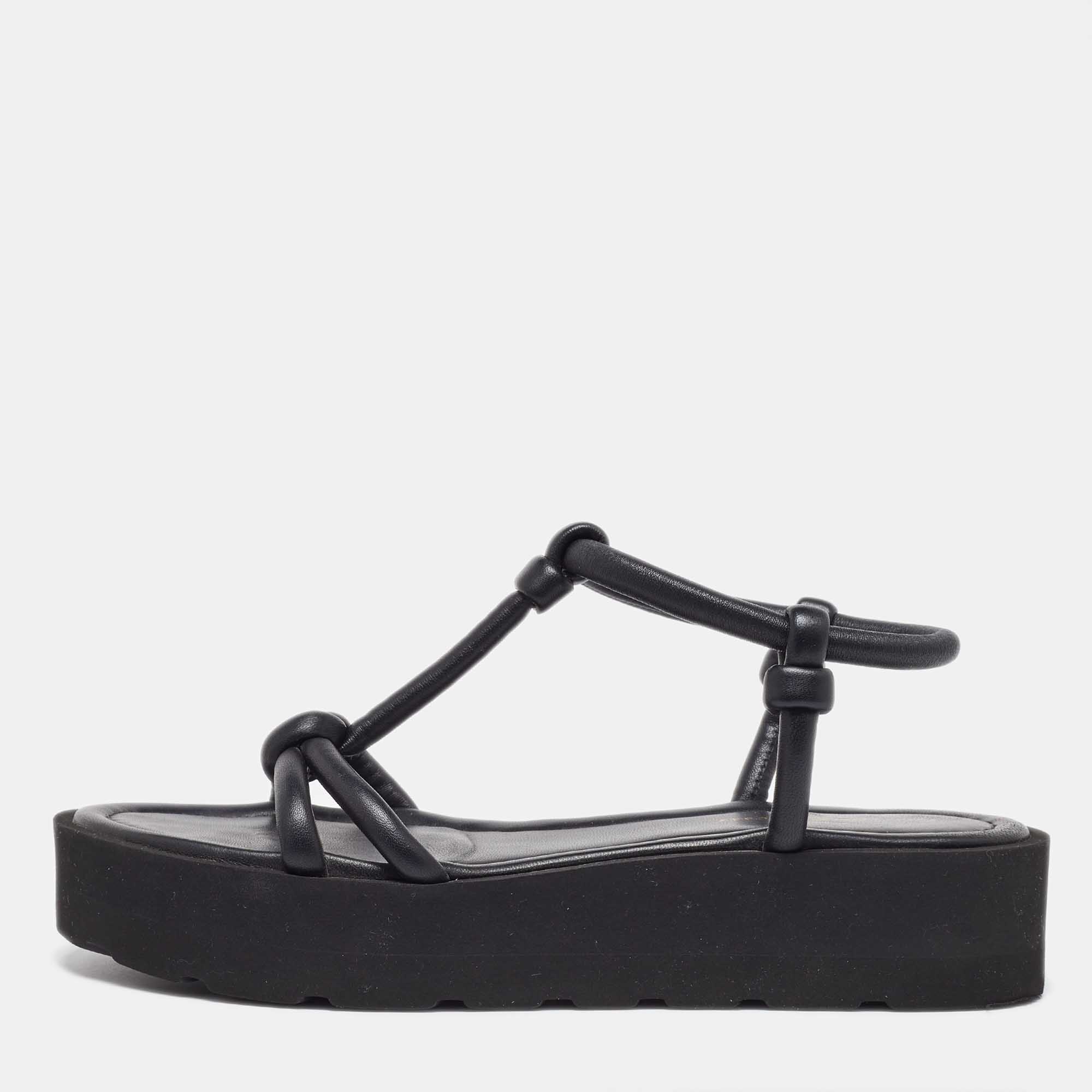 

Gianvito Rossi Black Leather Marine Platform Sandals Size