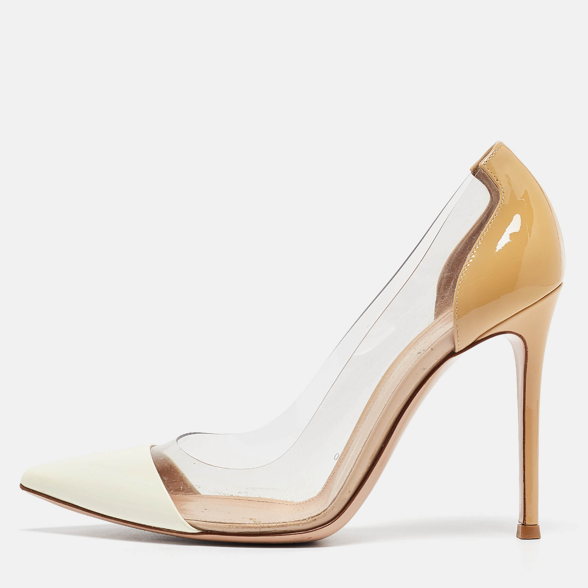 

Gianvito Rossi Cream/Beige Patent Leather and PVC Plexi Pumps Size