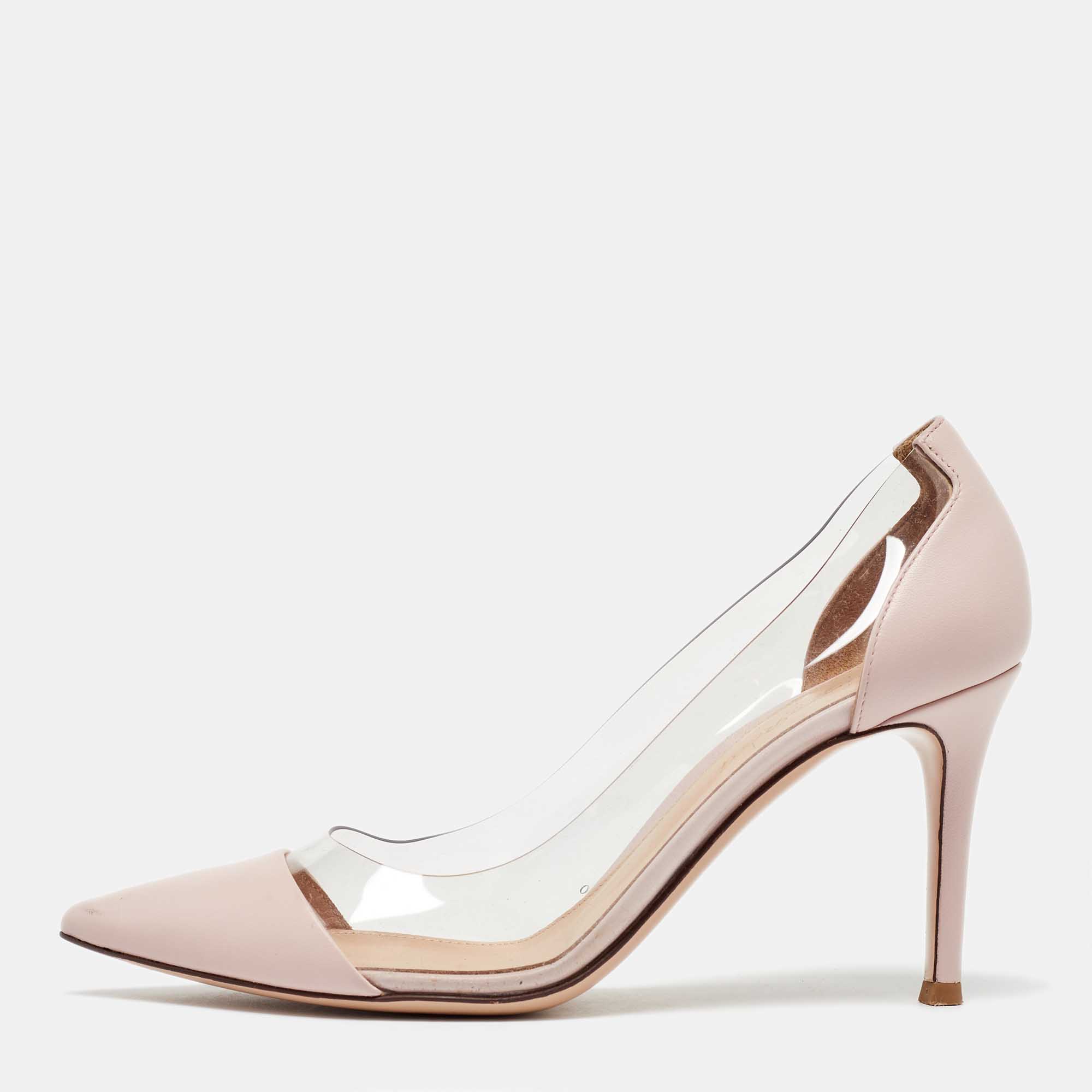 

Gianvito Rossi Light Pink Leather and PVC Plexi Pumps Size