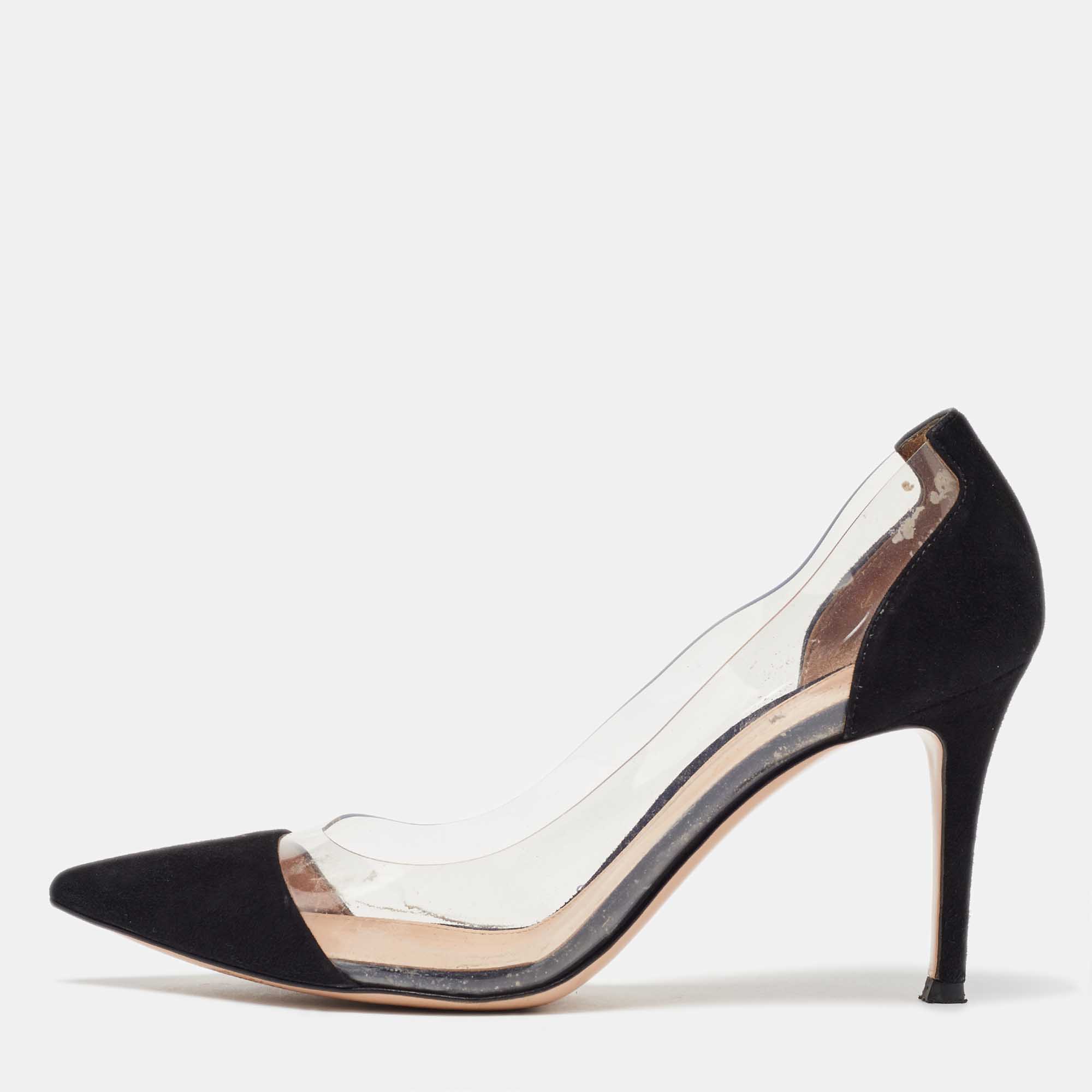 

Gianvito Rossi Black PVC and Suede Plexi Pointed Toe Pumps Size