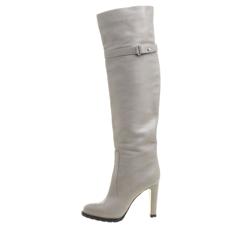 

Gianvito Rossi Grey Leather Knee High Boots Size