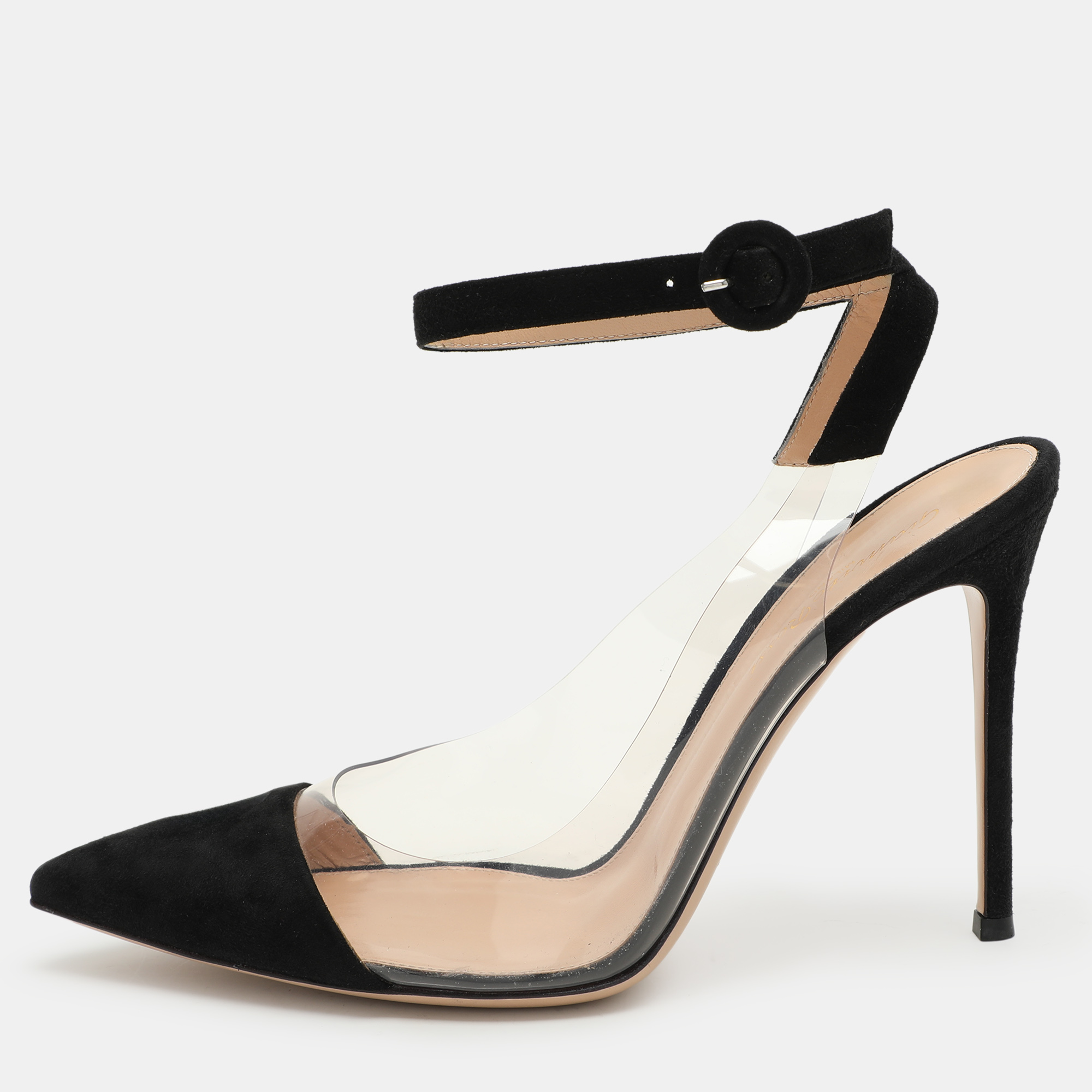 

Gianvito Rossi Black PVC and Suede Anise Ankle Strap Pumps Size