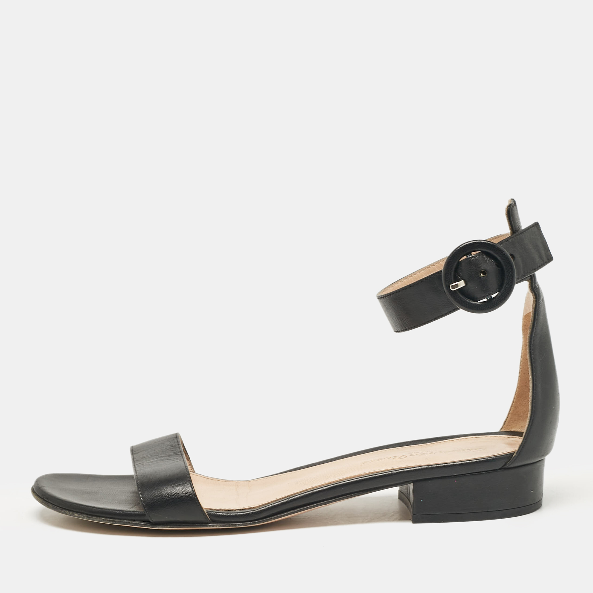 

Gianvito Rossi Black Leather Portofino Flat Sandals Size