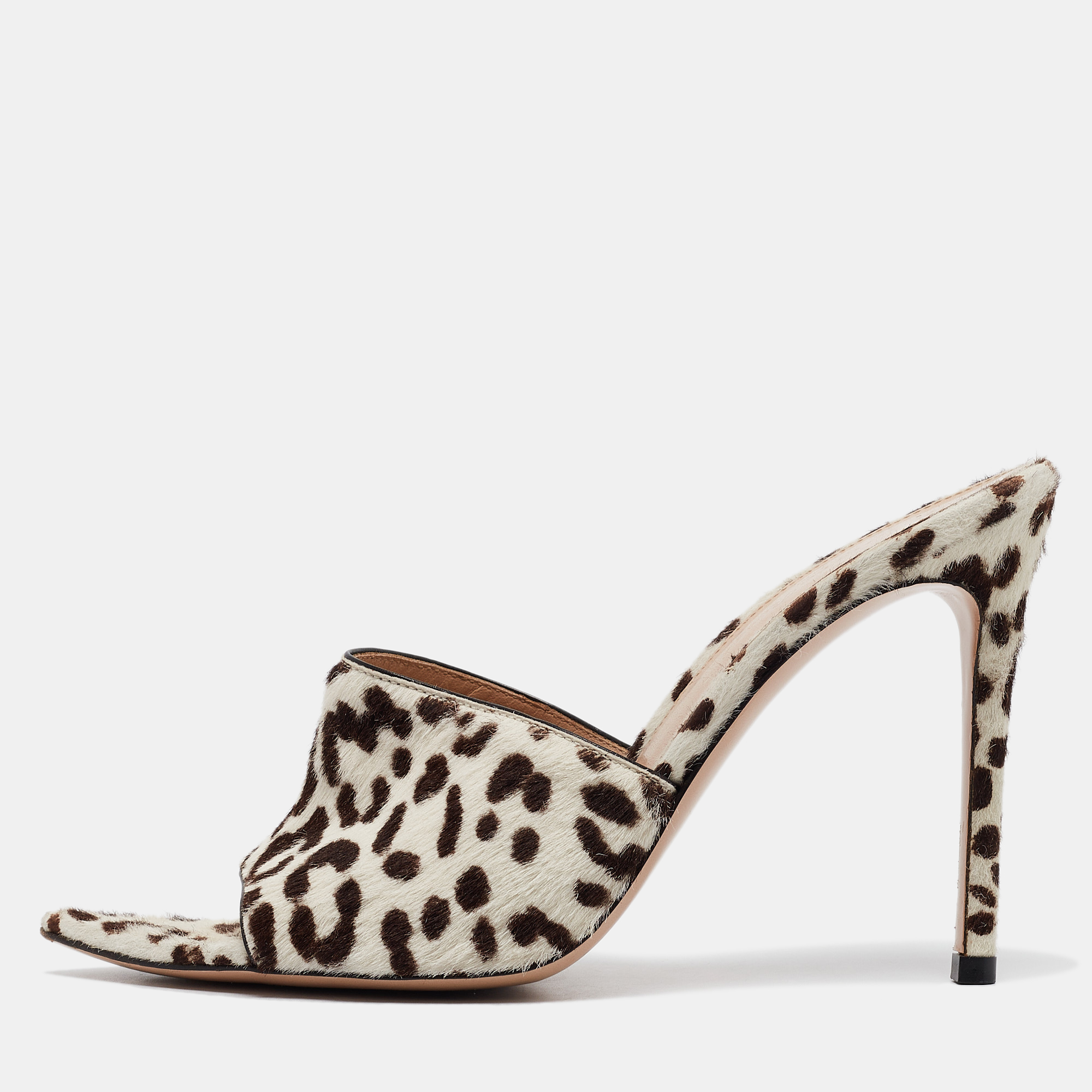 

Gianvito Rossi White/Brown Leopard Print Calf Hair Elle Sandals Size