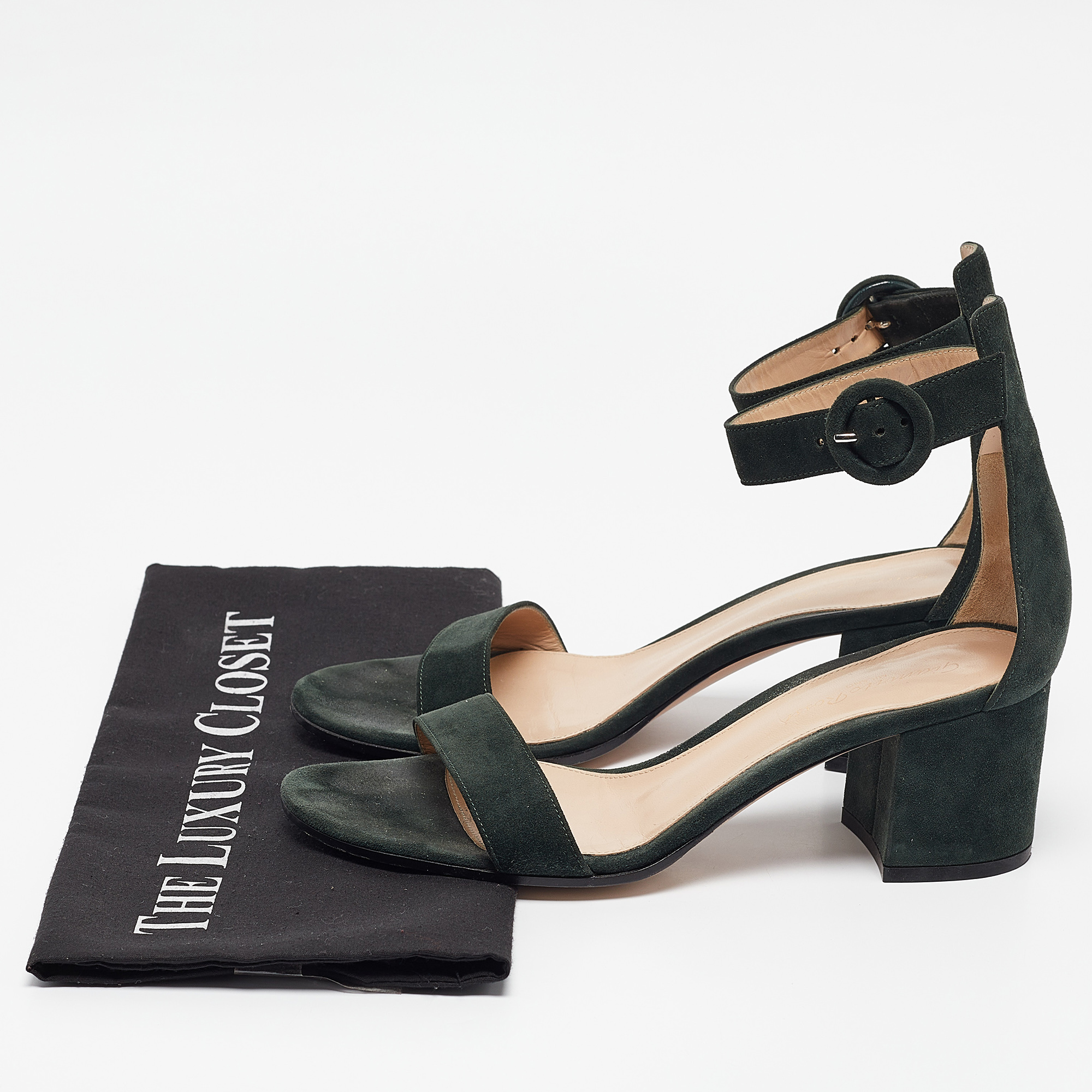 Gianvito Rossi Dark Green Suede Versilia Sandals Size 38 