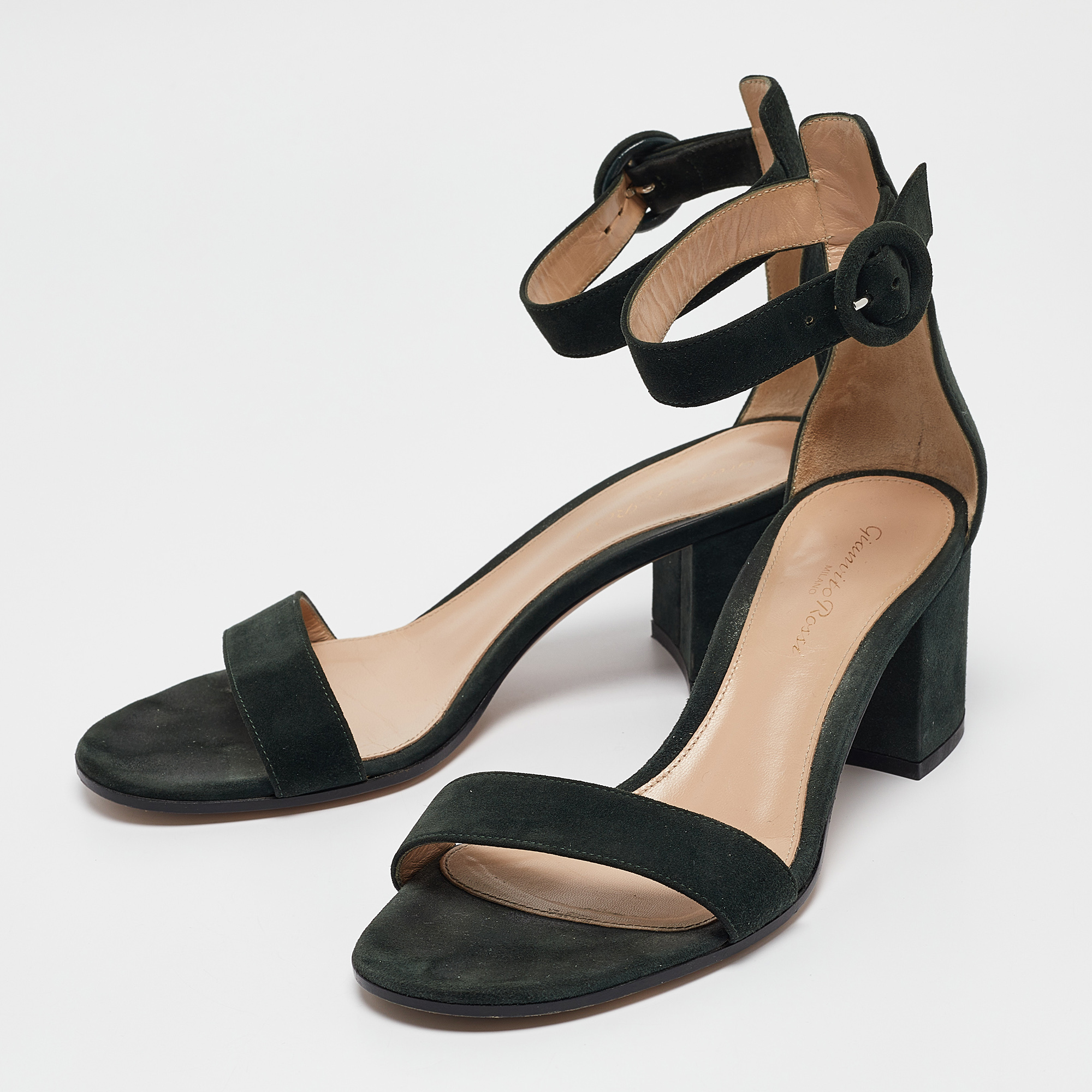 Gianvito Rossi Dark Green Suede Versilia Sandals Size 38 