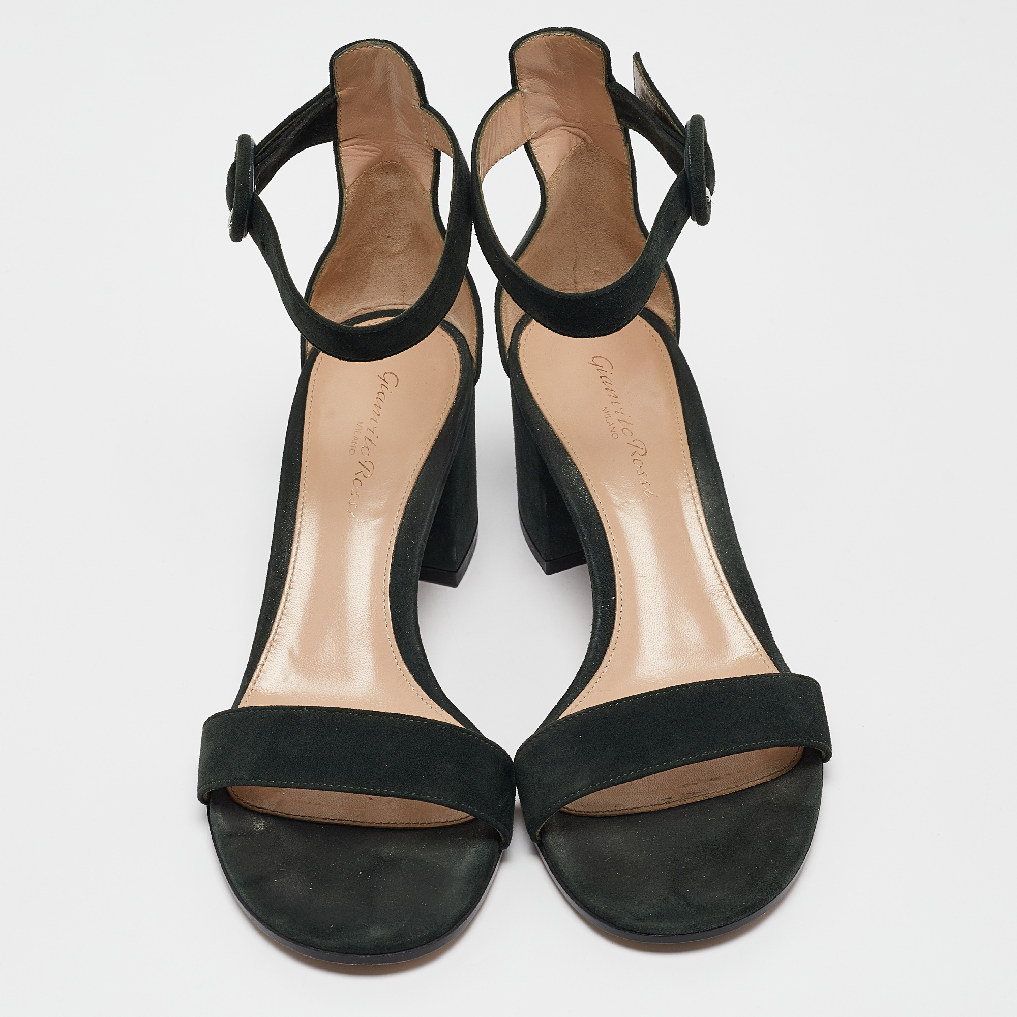 Gianvito Rossi Dark Green Suede Versilia Sandals Size 38 