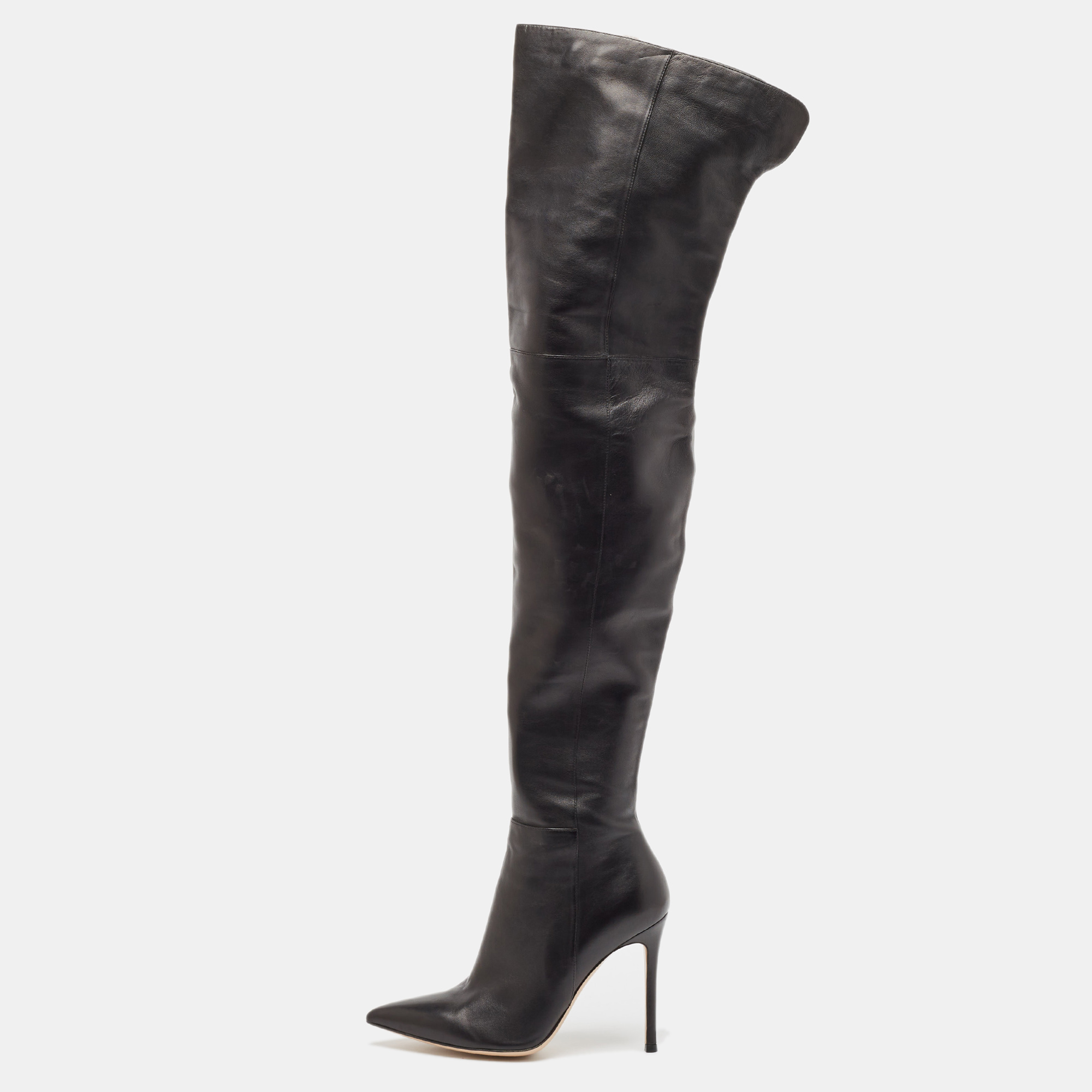 

Gianvito Rossi Black Patent Leather Pointed-Toe Over The Knee Boots Size