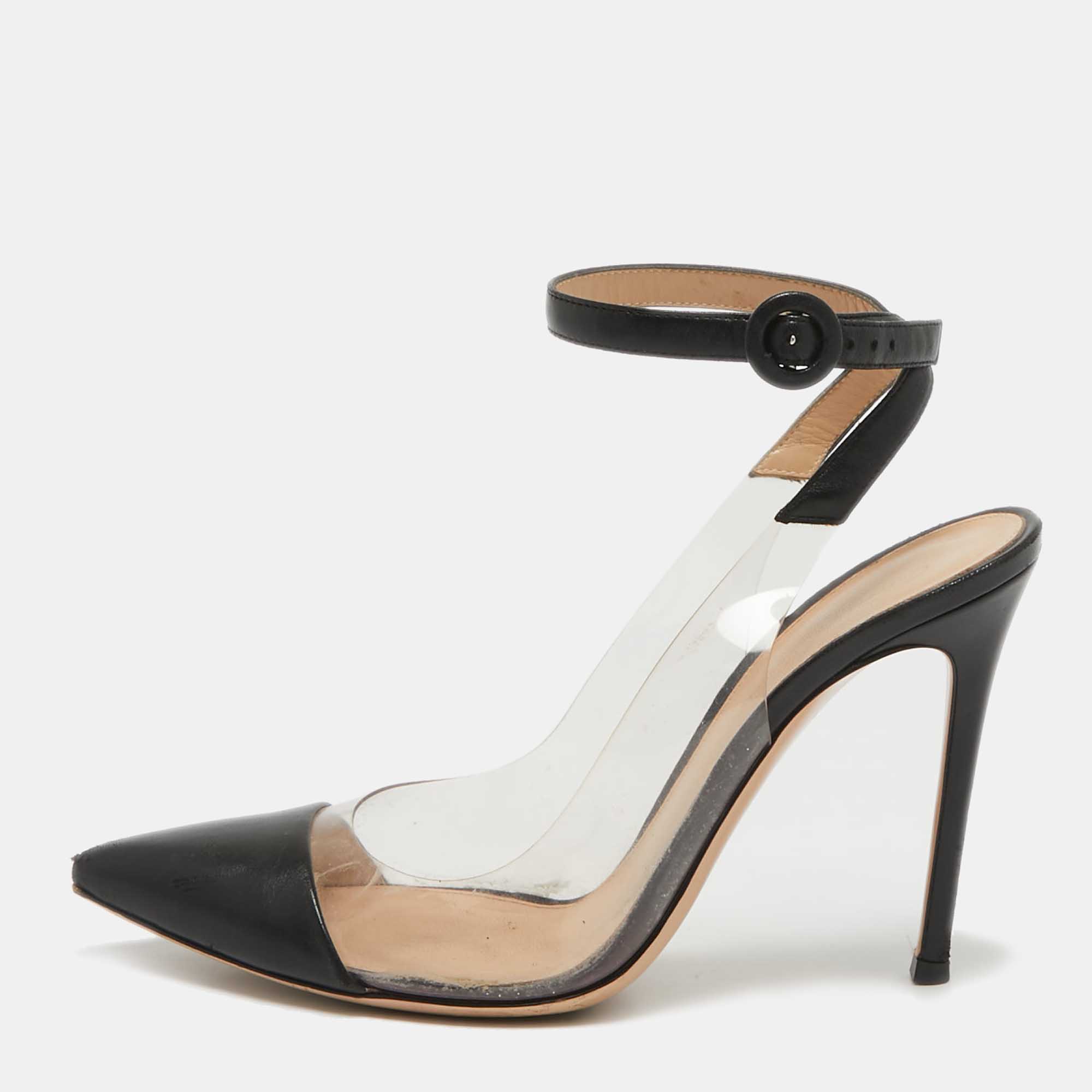 

Gianvito Rossi Black Leather and PVC Anise Pumps Size