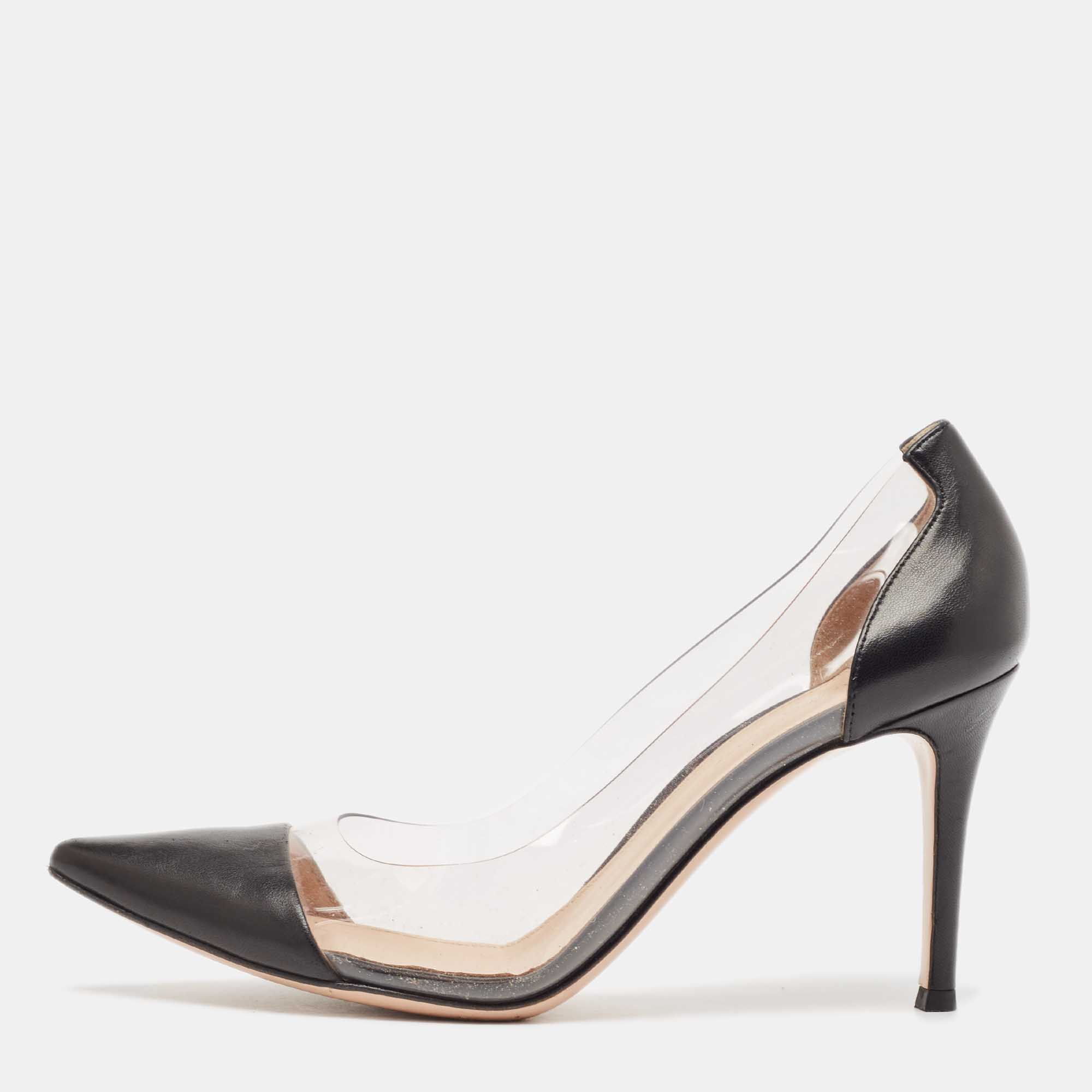 

Gianvito Rossi Black Leather and PVC Plexi Pumps Size