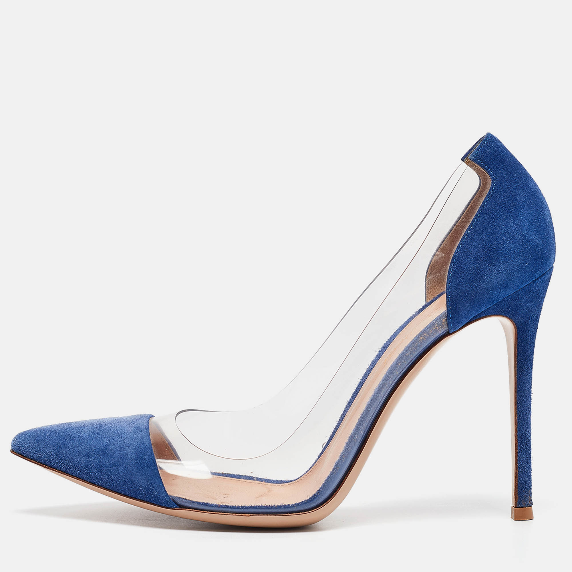 

Gianvito Rossi Blue Suede and PVC Plexi Pumps Size