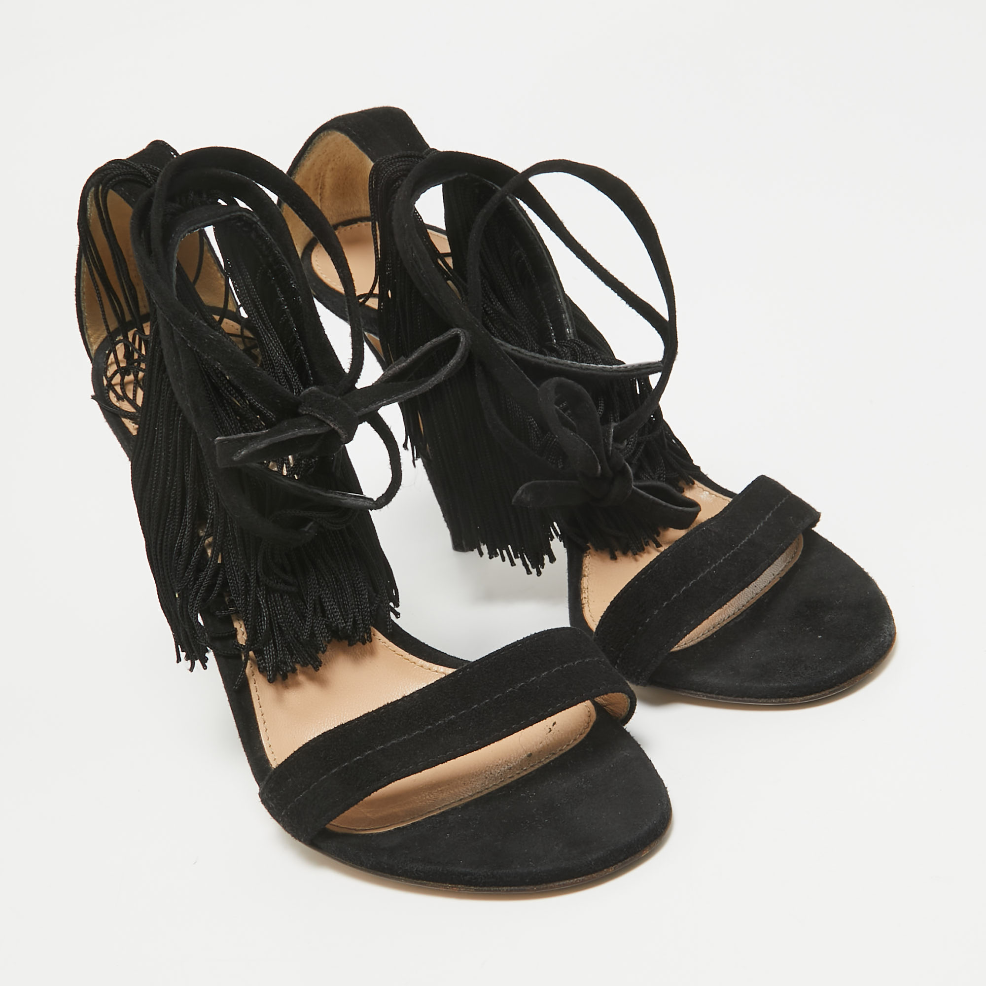 Gianvito Rossi Black Suede Olivia Ankle Strap Sandals Size 36 
