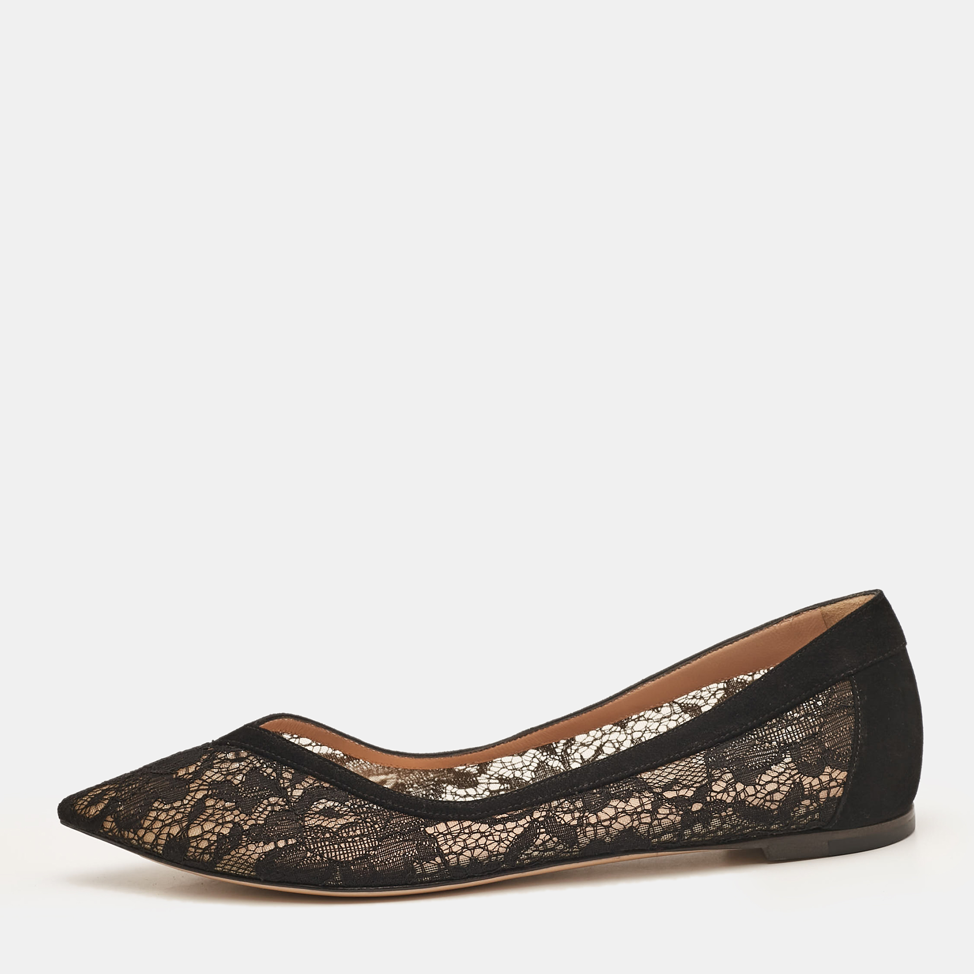 

Gianvito Rossi Black Lace and Suede Ballet Flats Size