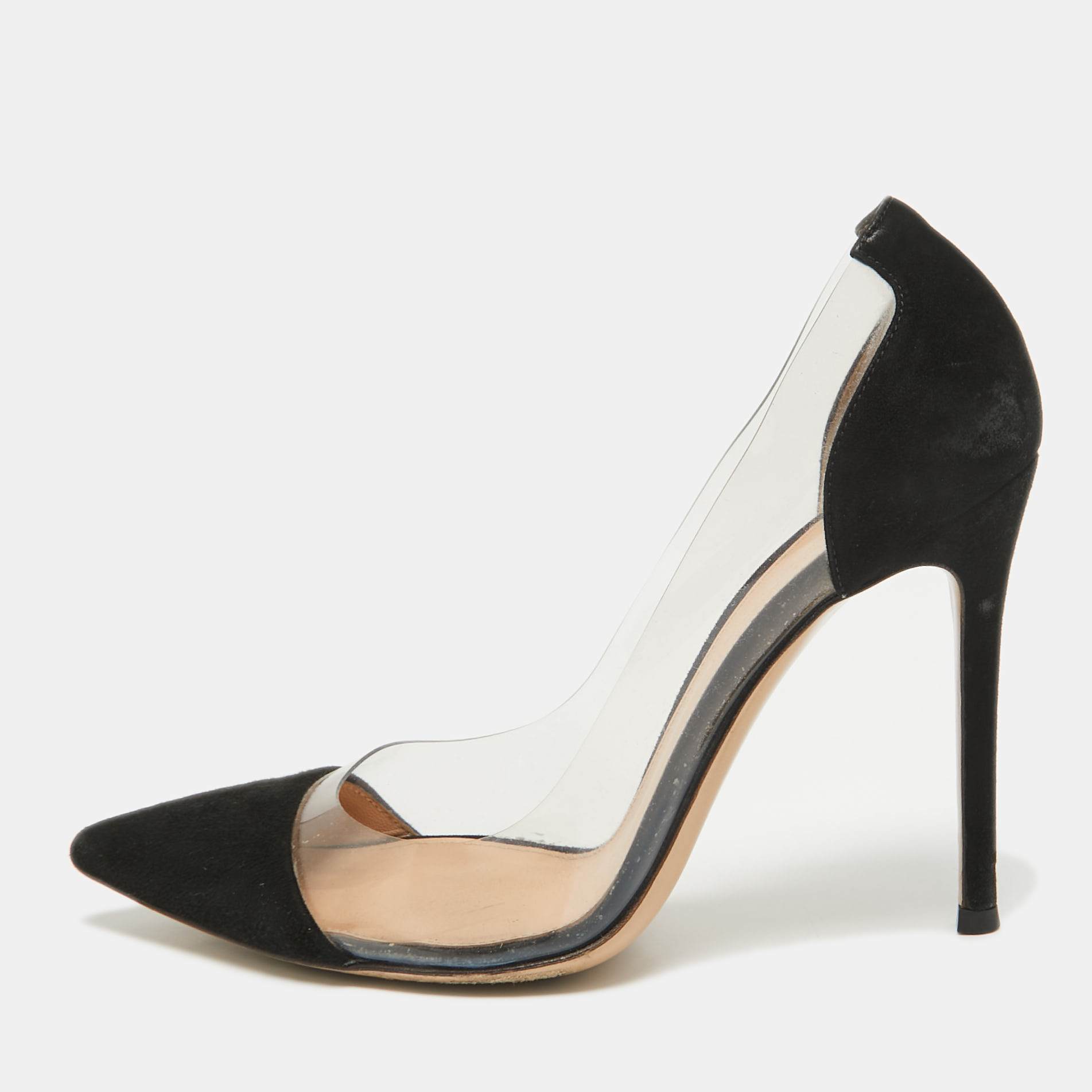 

Gianvito Rossi Black PVC and Suede Pointed Toe Plexi Pumps Size