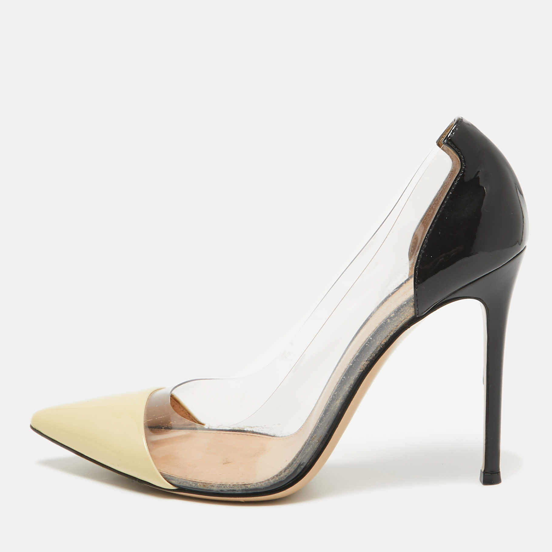 

Gianvito Rossi Black/Beige Patent Leather and PVC Plexi Pumps Size