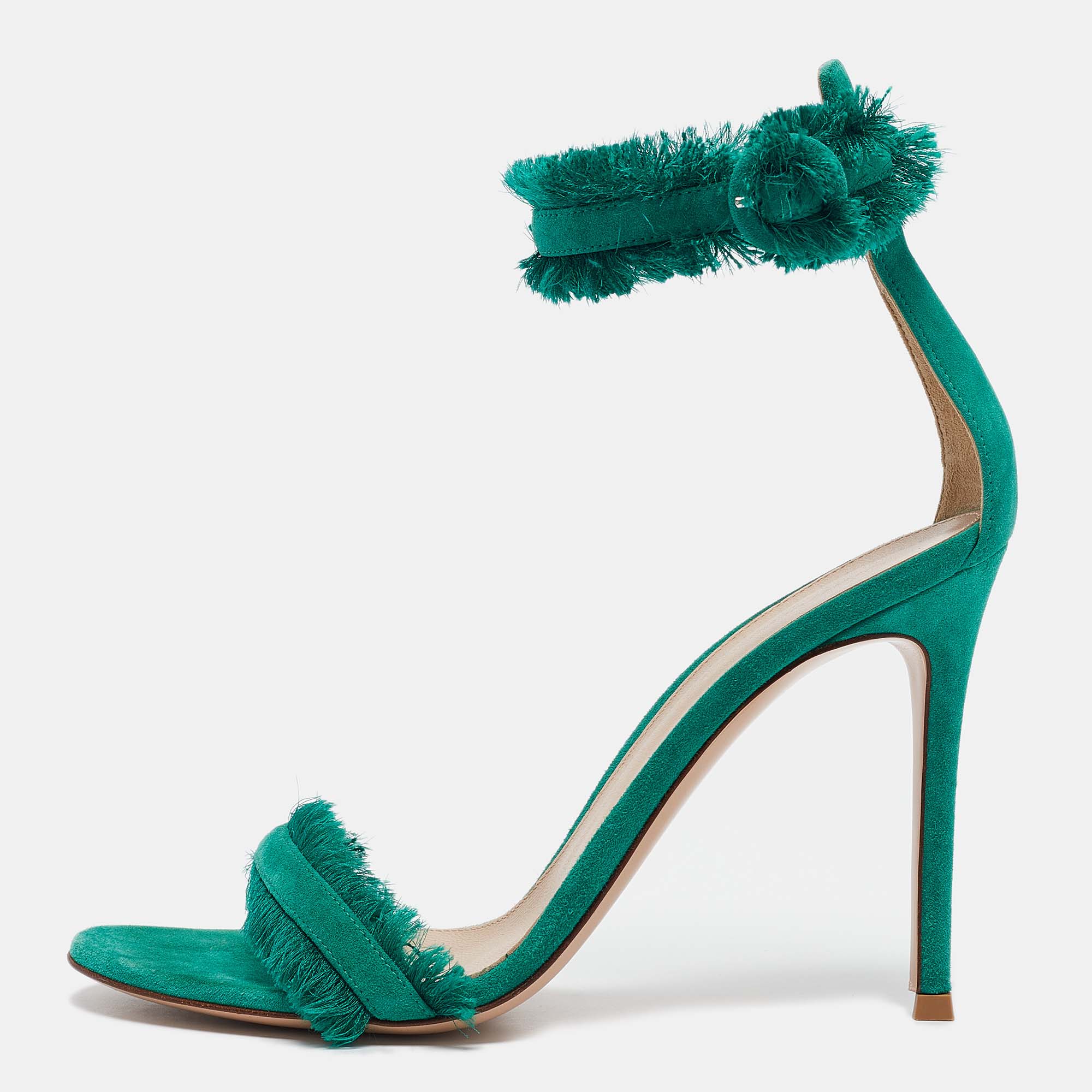 

Gianvito Rossi Green Suede and Fringe Trim Caribe Sandals Size