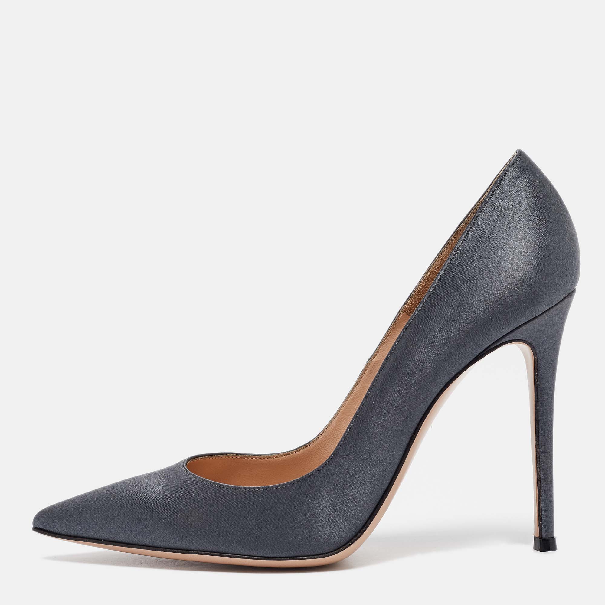 

Gianvito Rossi Slate Grey Satin Pointed Toe Pumps Size