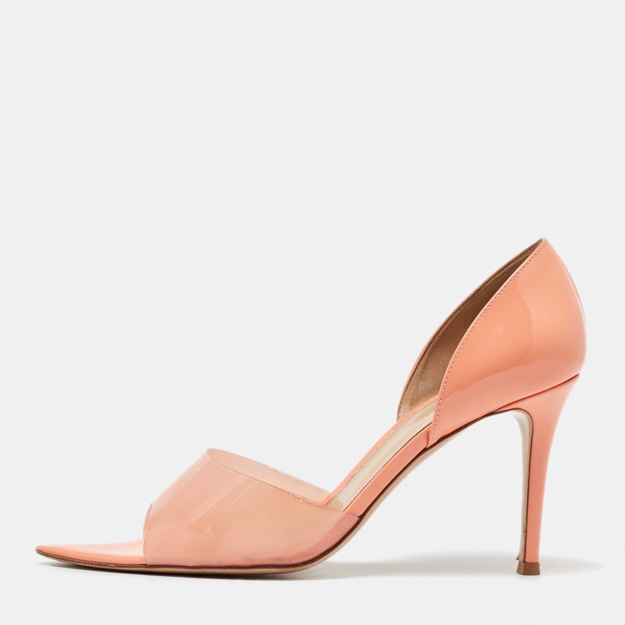 

Gianvito Rossi Coral Orange PVC and Patent Leather Bree Pumps Size